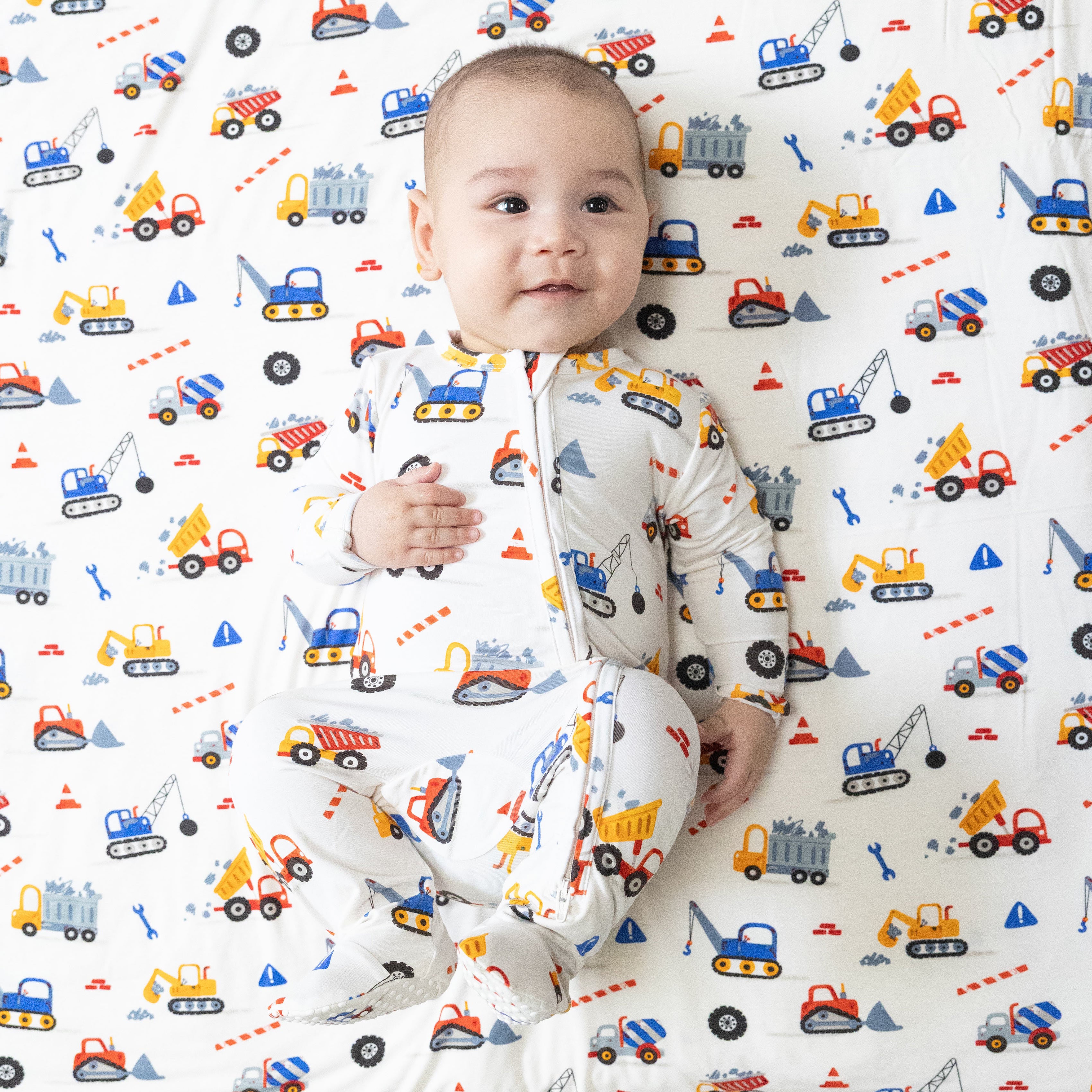 2 Way Zipper Footie in our  Crayon Construction print from Angel Dear