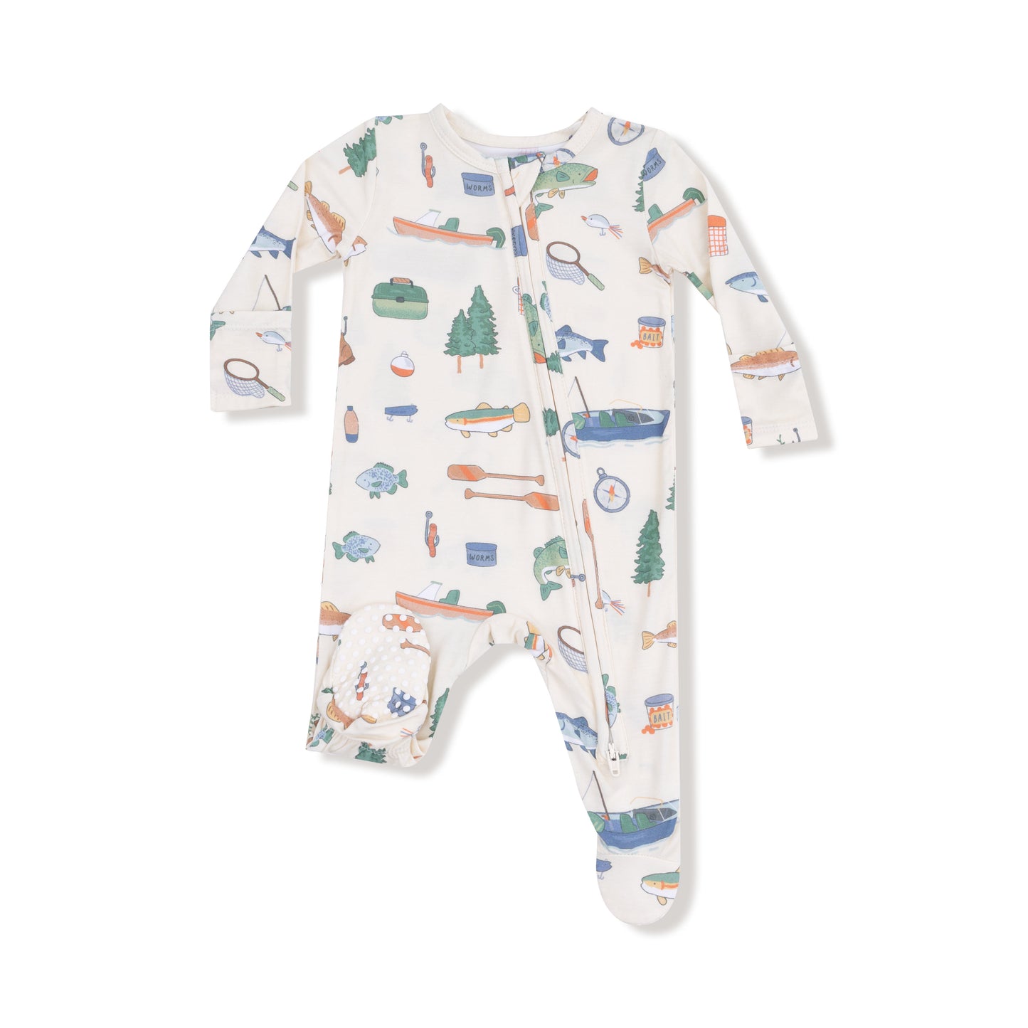 2 Way Zipper Footie in our  Fishing Things print from Angel Dear