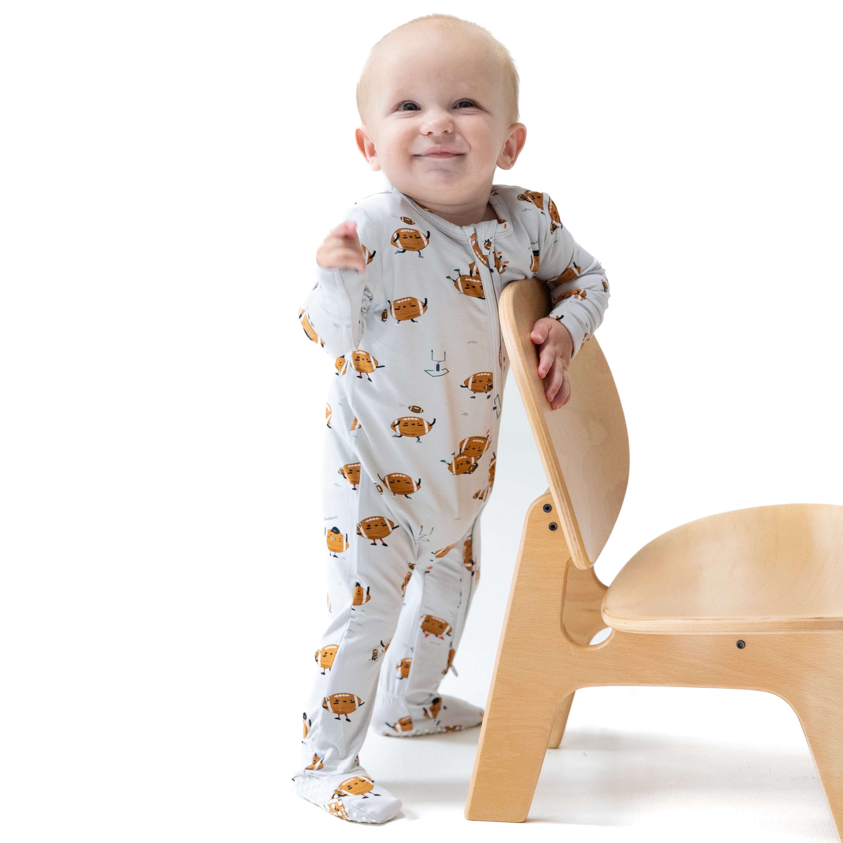 2 Way Zipper Footie in our  Footballs Playing Football print from Angel Dear