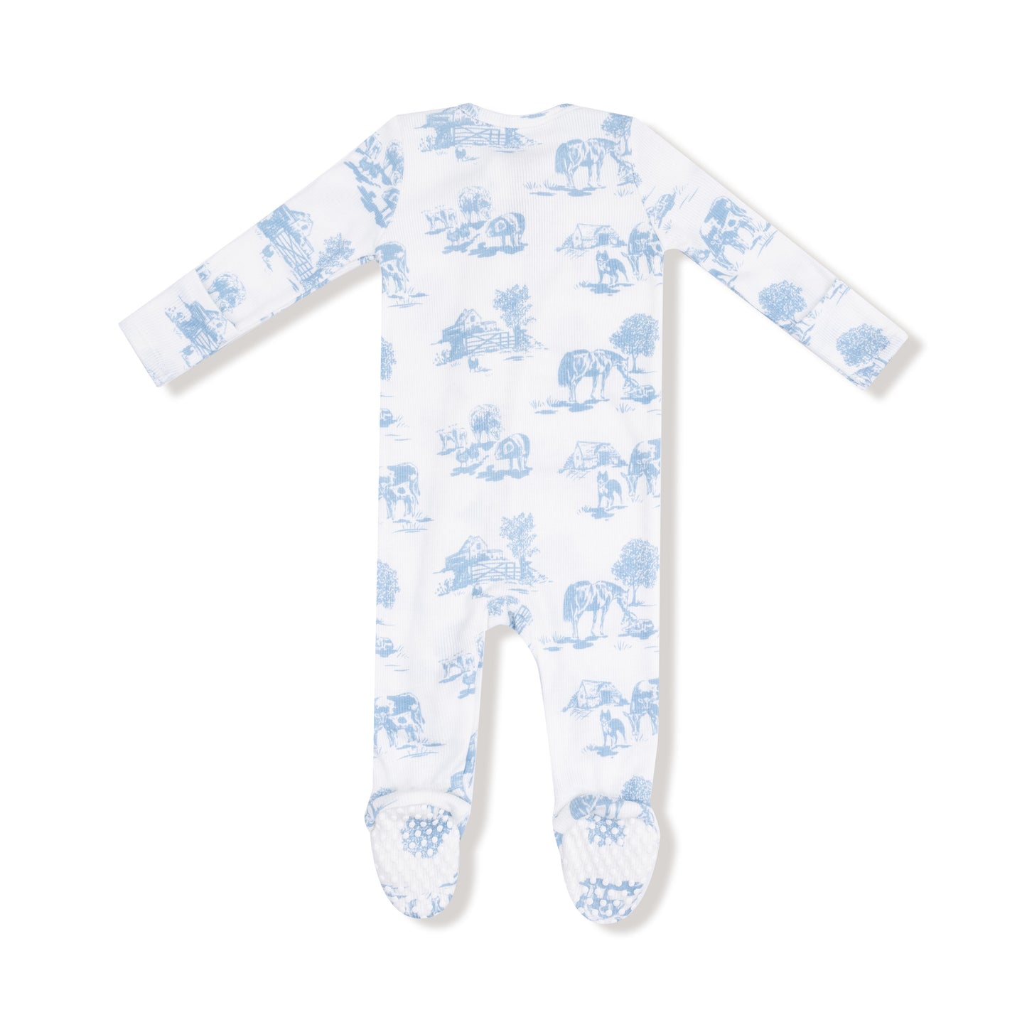 2 Way Zipper Footie in our  Farm Toile - Blue print from Angel Dear