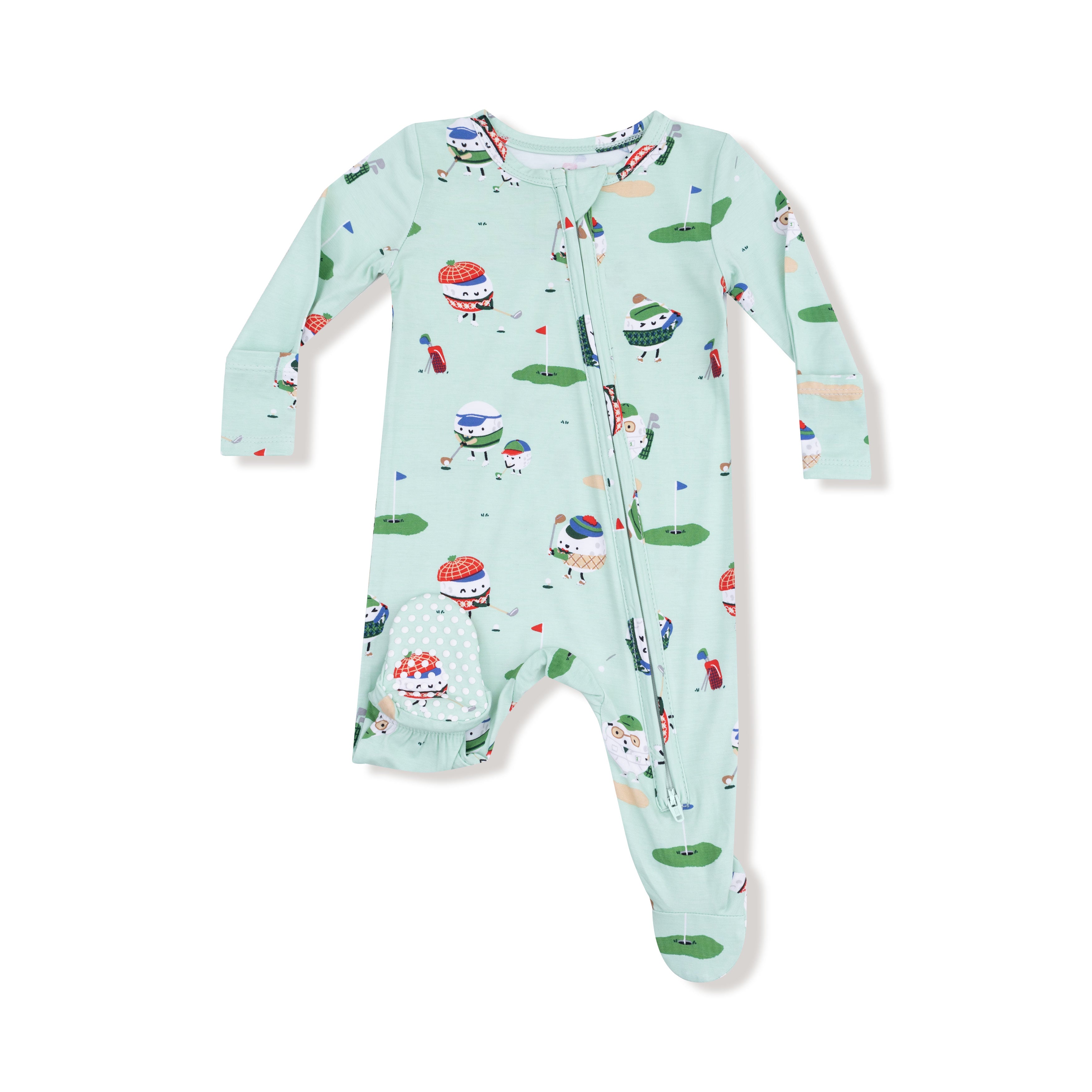 2 Way Zipper Footie in our  Golf Pros - Green print from Angel Dear