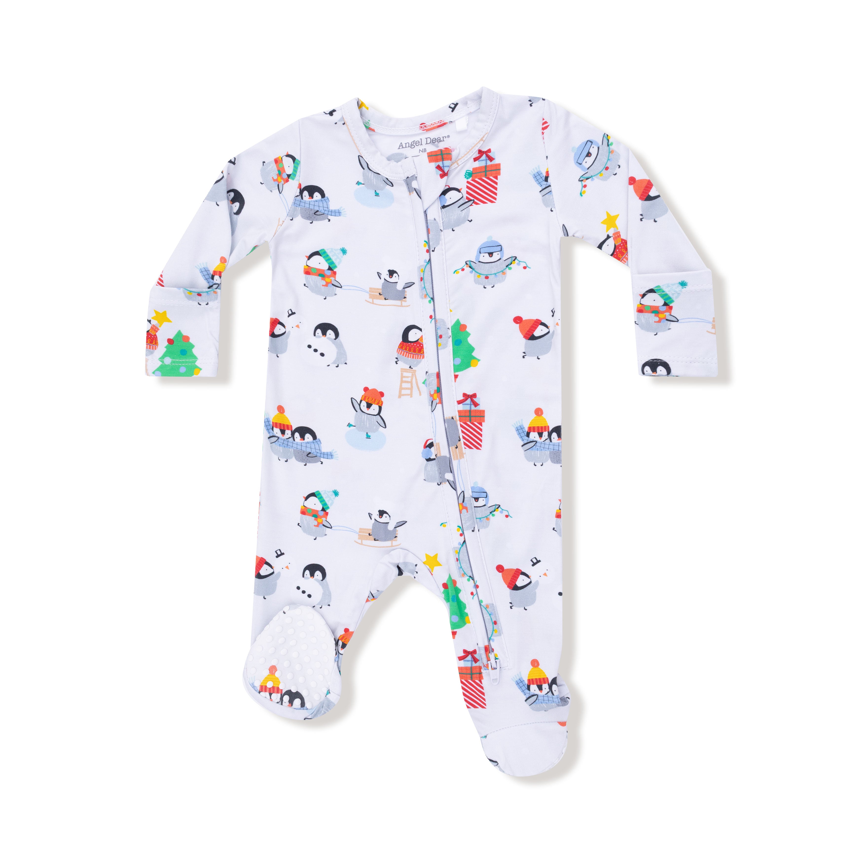 2 Way Zipper Footie in our  Holiday Penguins print from Angel Dear