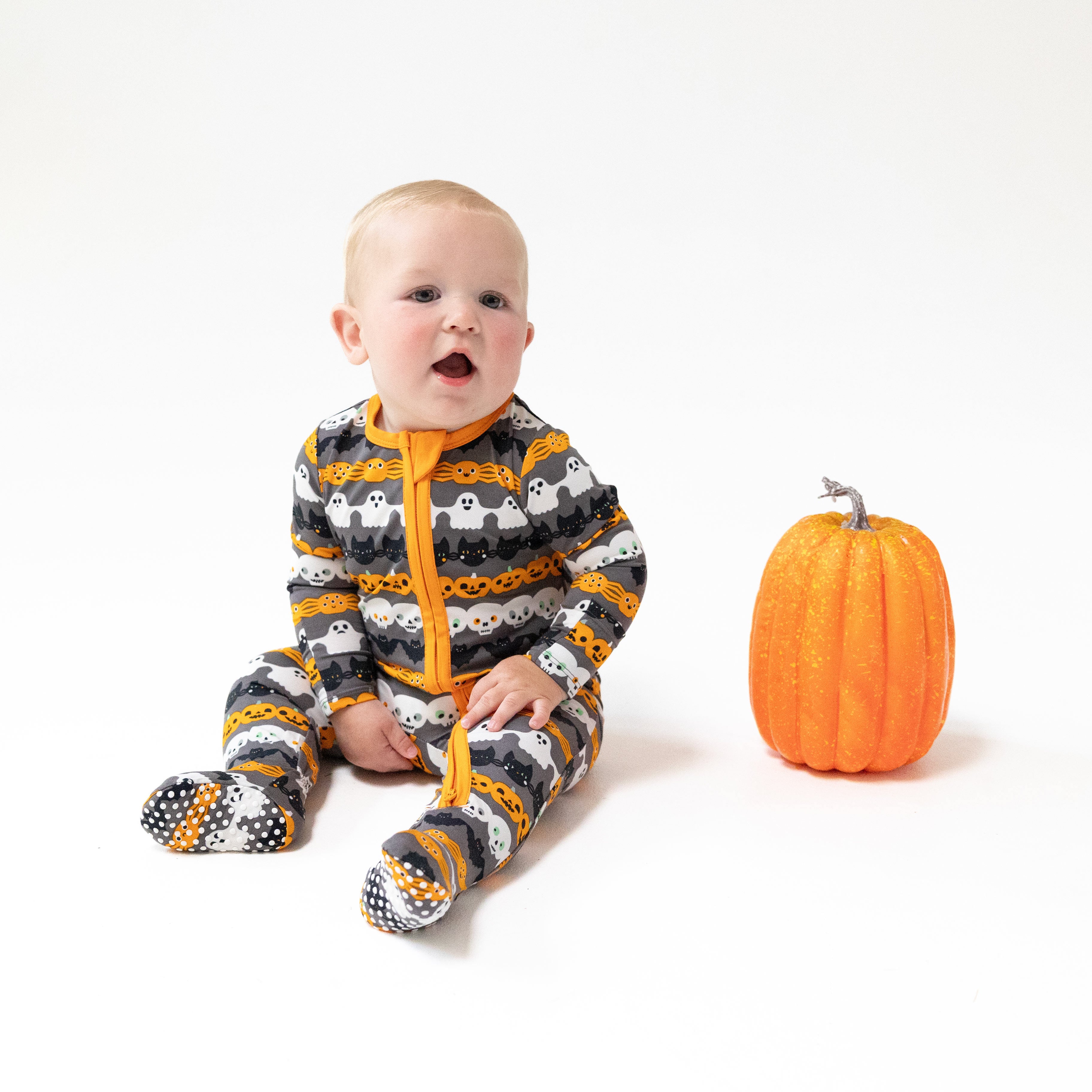 2 Way Zipper Footie in our  Halloween Paper Garland Glow In The Dark print from Angel Dear