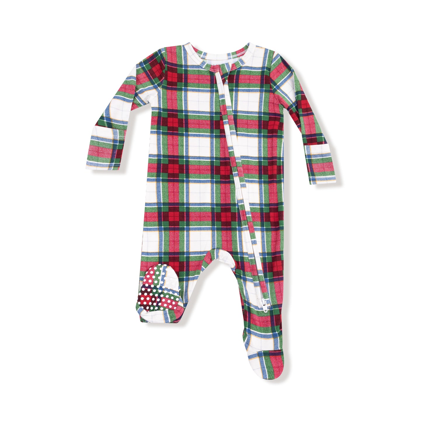 2 Way Zipper Footie in our  Holiday Plaid print from Angel Dear