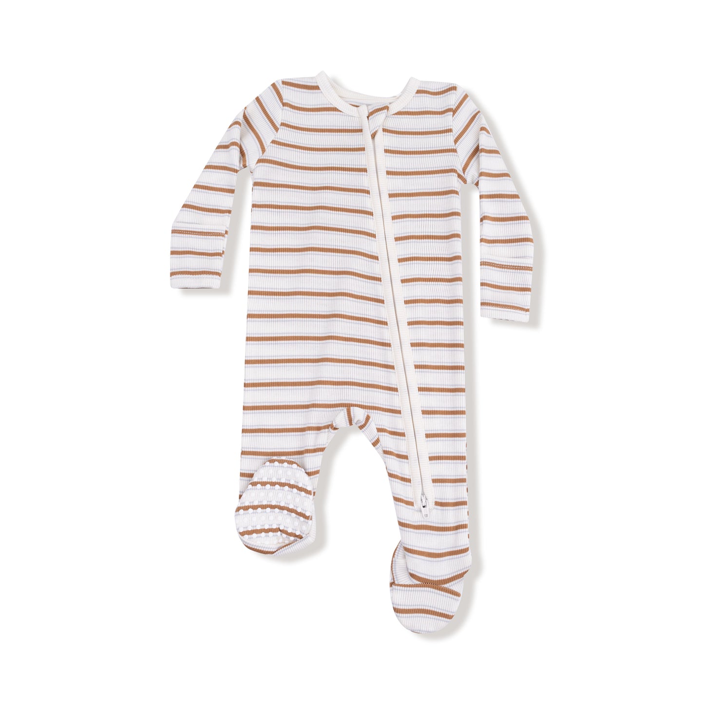 2 Way Zipper Footie in our  Vintage Stripe - Brown print from Angel Dear