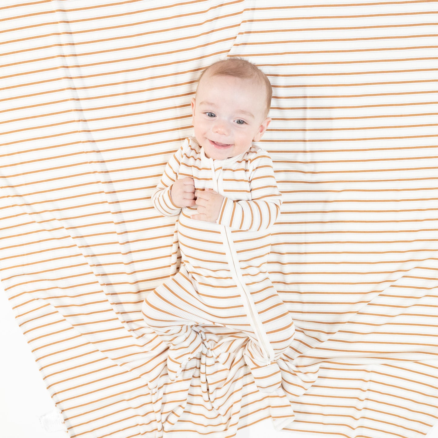 2 Way Zipper Footie in our  Vintage Stripe - Brown print from Angel Dear