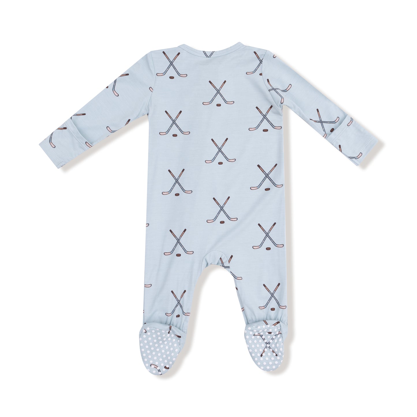 2 Way Zipper Footie in our  Hockey - Stone Blue print from Angel Dear