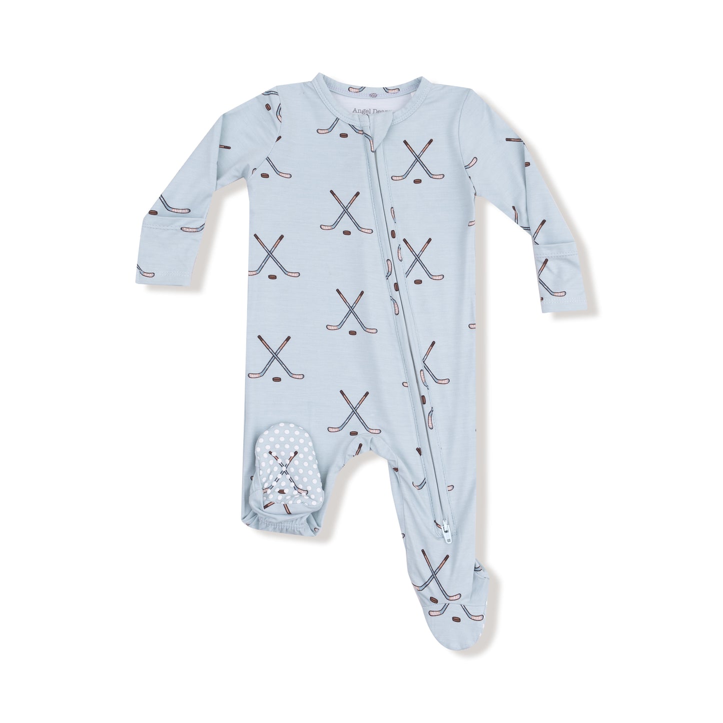 2 Way Zipper Footie in our  Hockey - Stone Blue print from Angel Dear