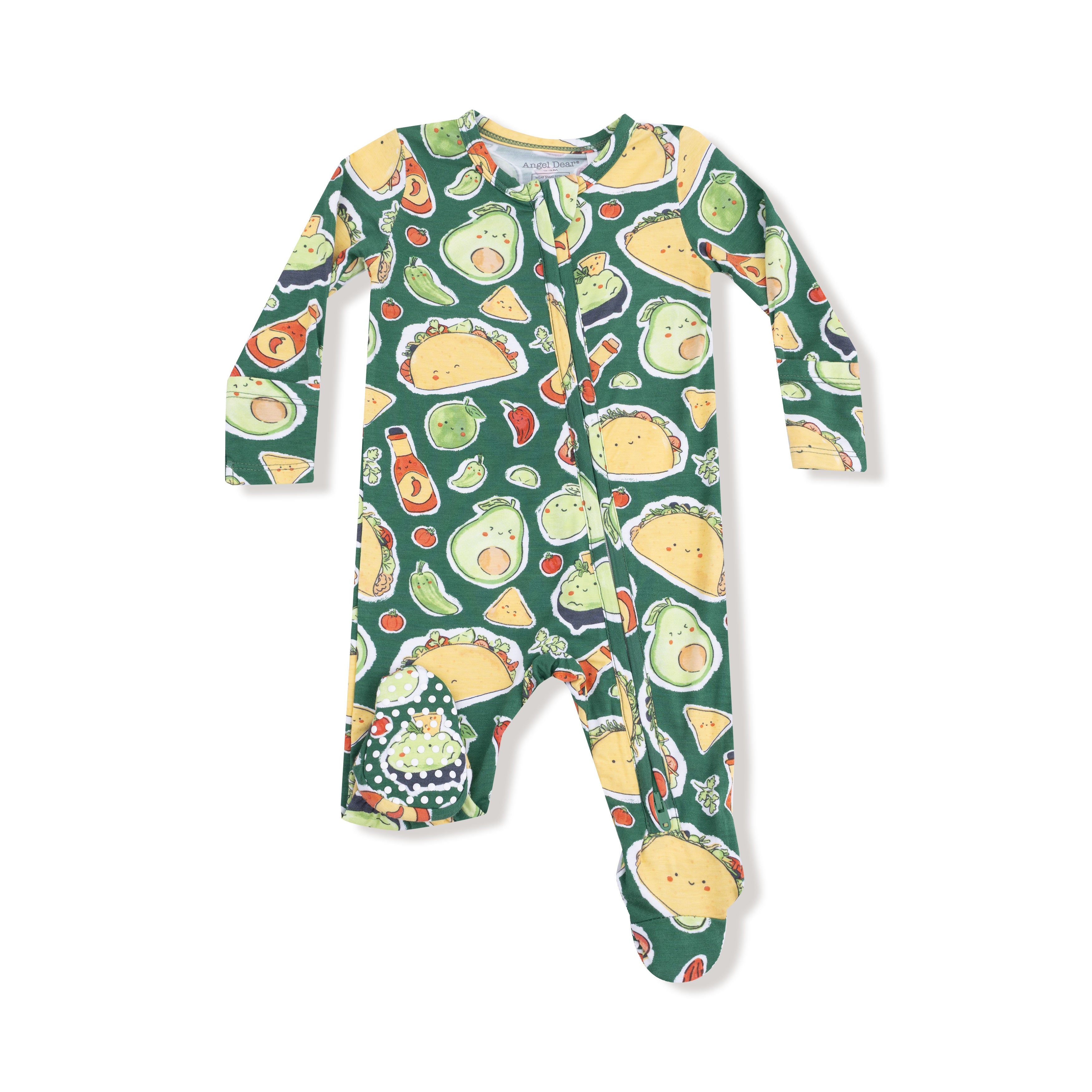 2 Way Zipper Footie in our  Happy Tacos print from Angel Dear