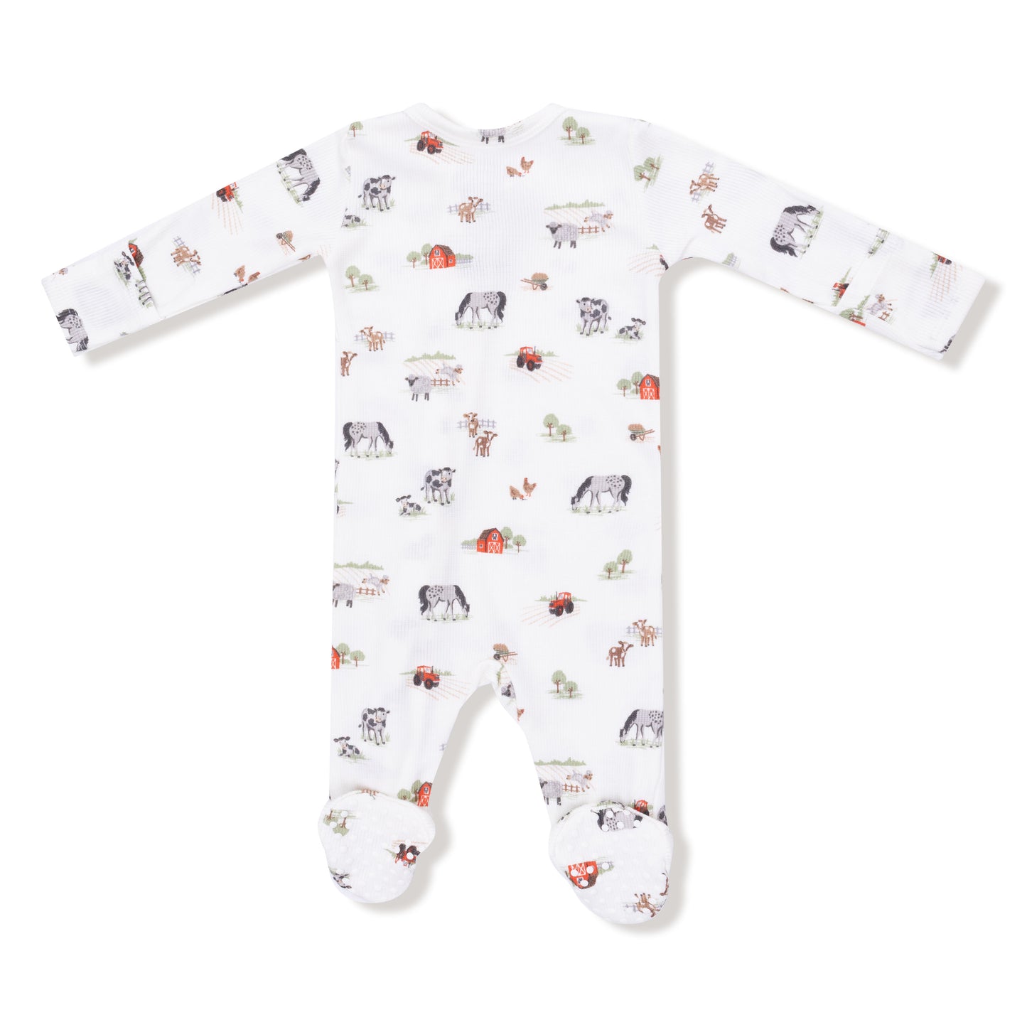 2 Way Zipper Footie in our  Little Farm print from Angel Dear