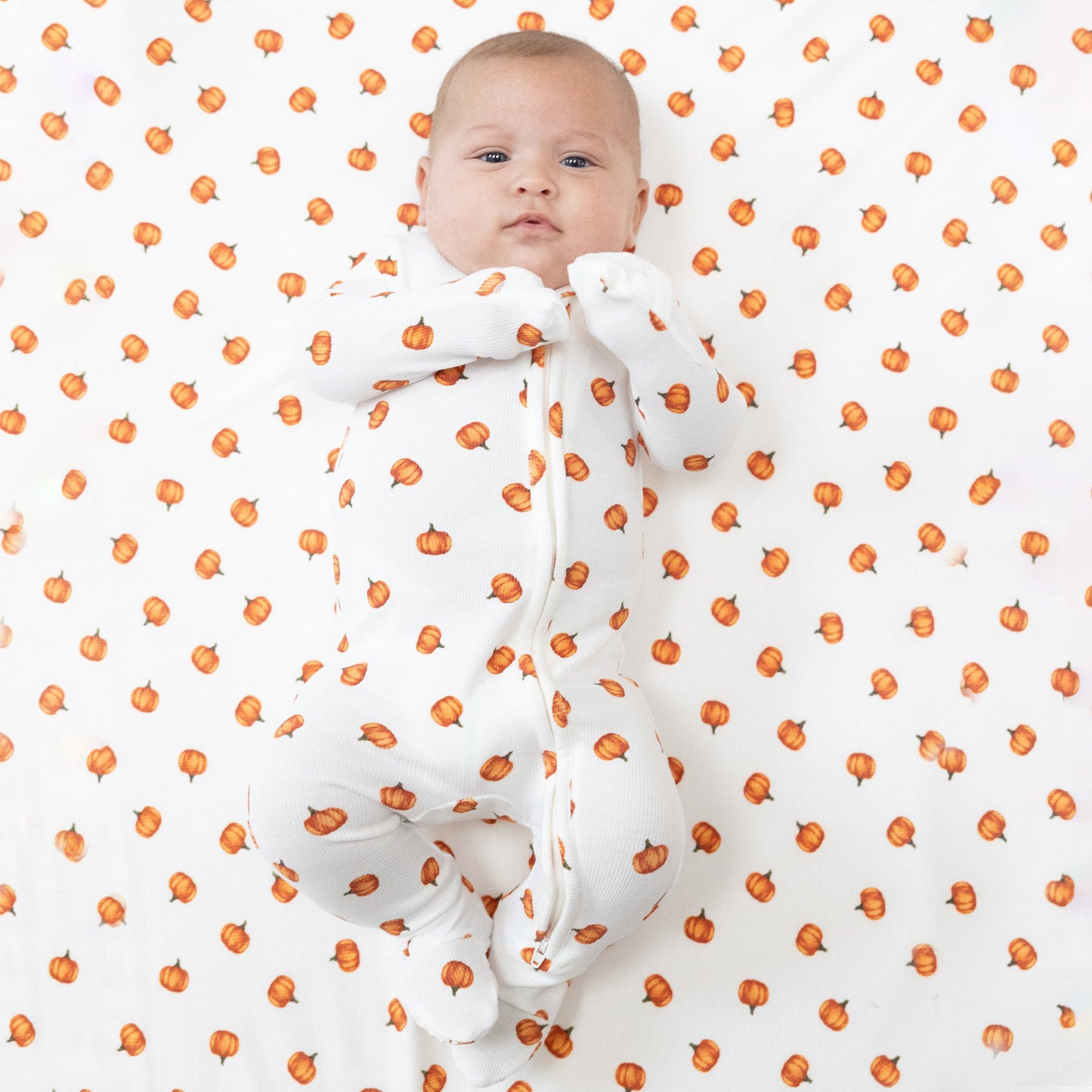 2 Way Zipper Footie in our  Little Pumpkins print from Angel Dear