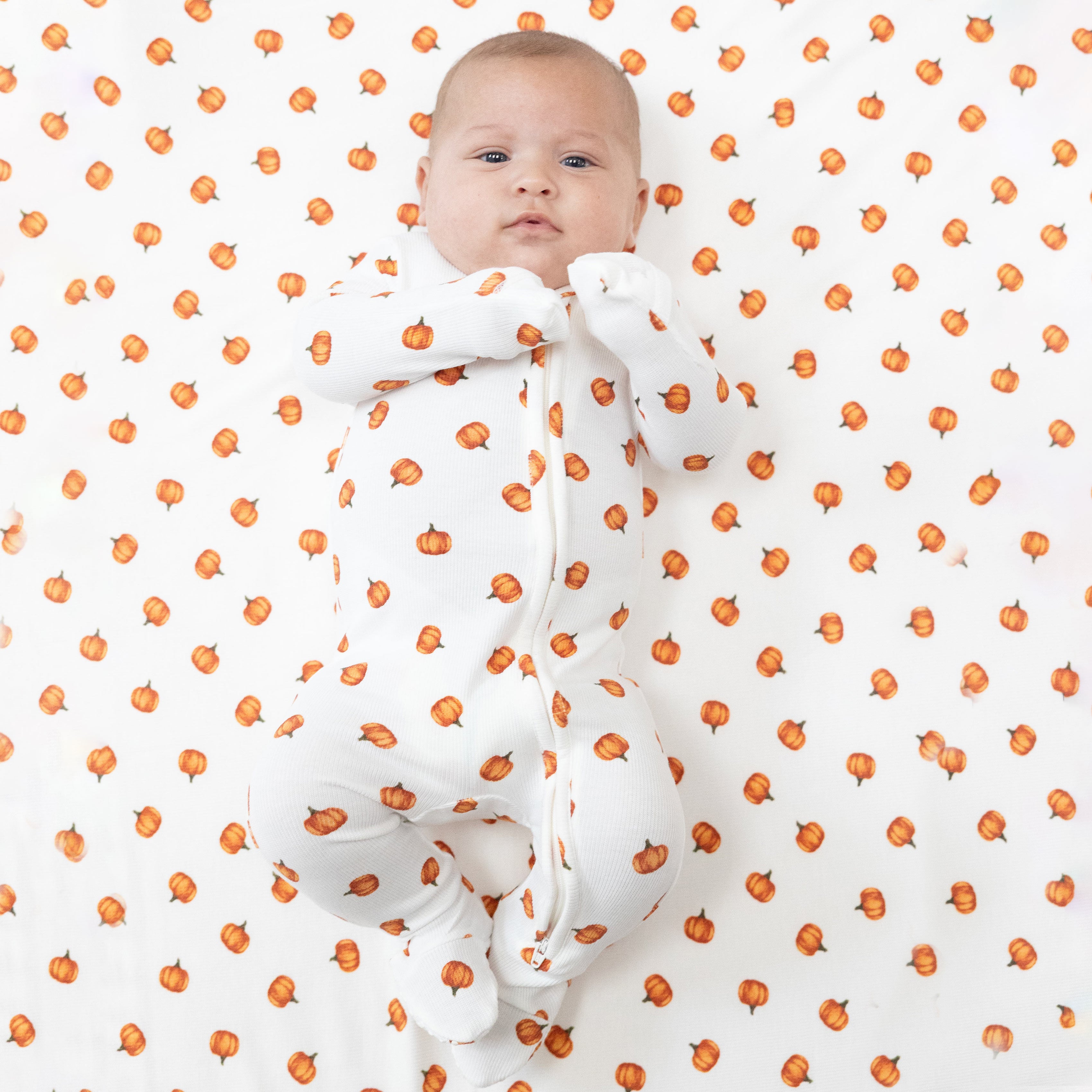 2 Way Zipper Footie in our  Little Pumpkins print from Angel Dear