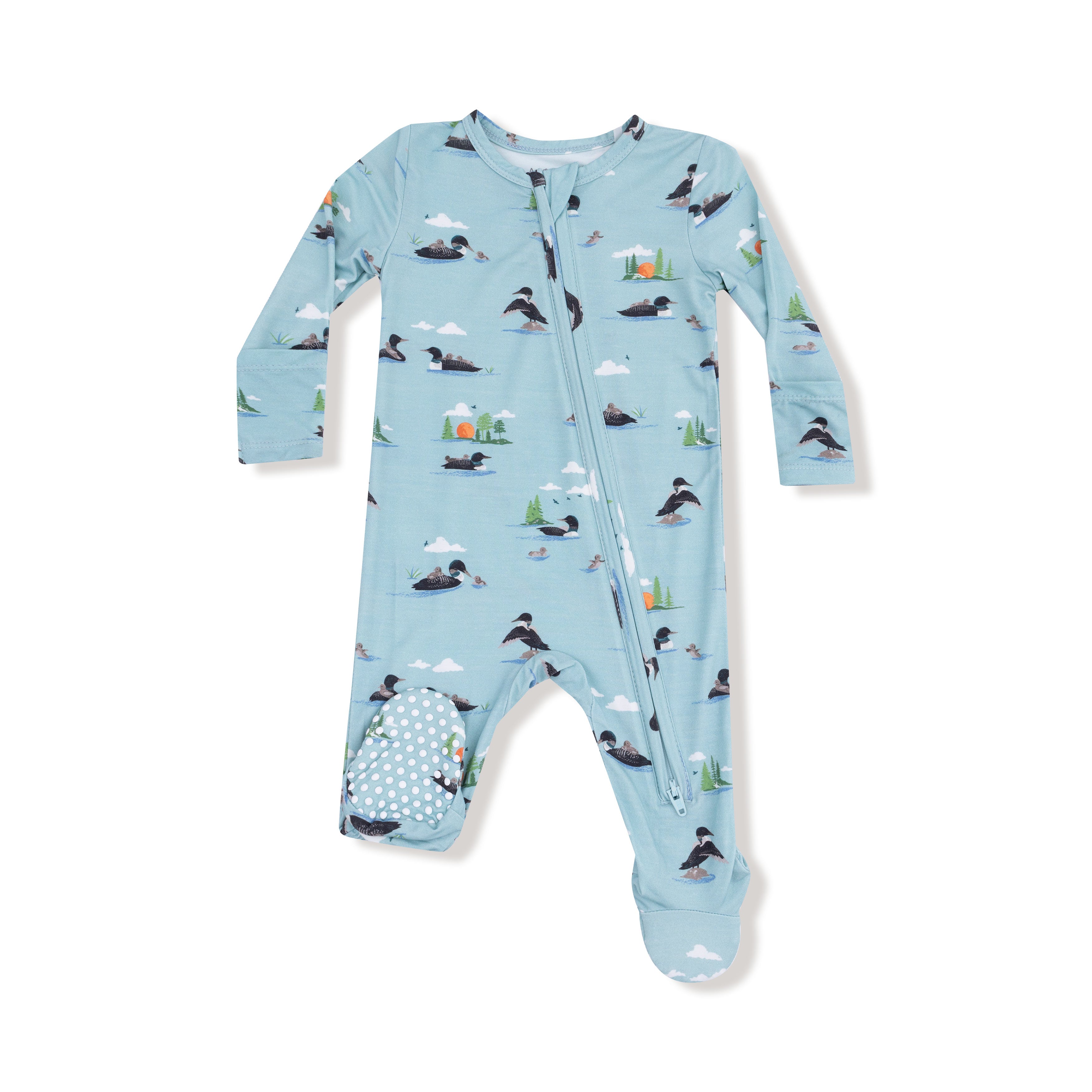 2 Way Zipper Footie in our  Loons print from Angel Dear