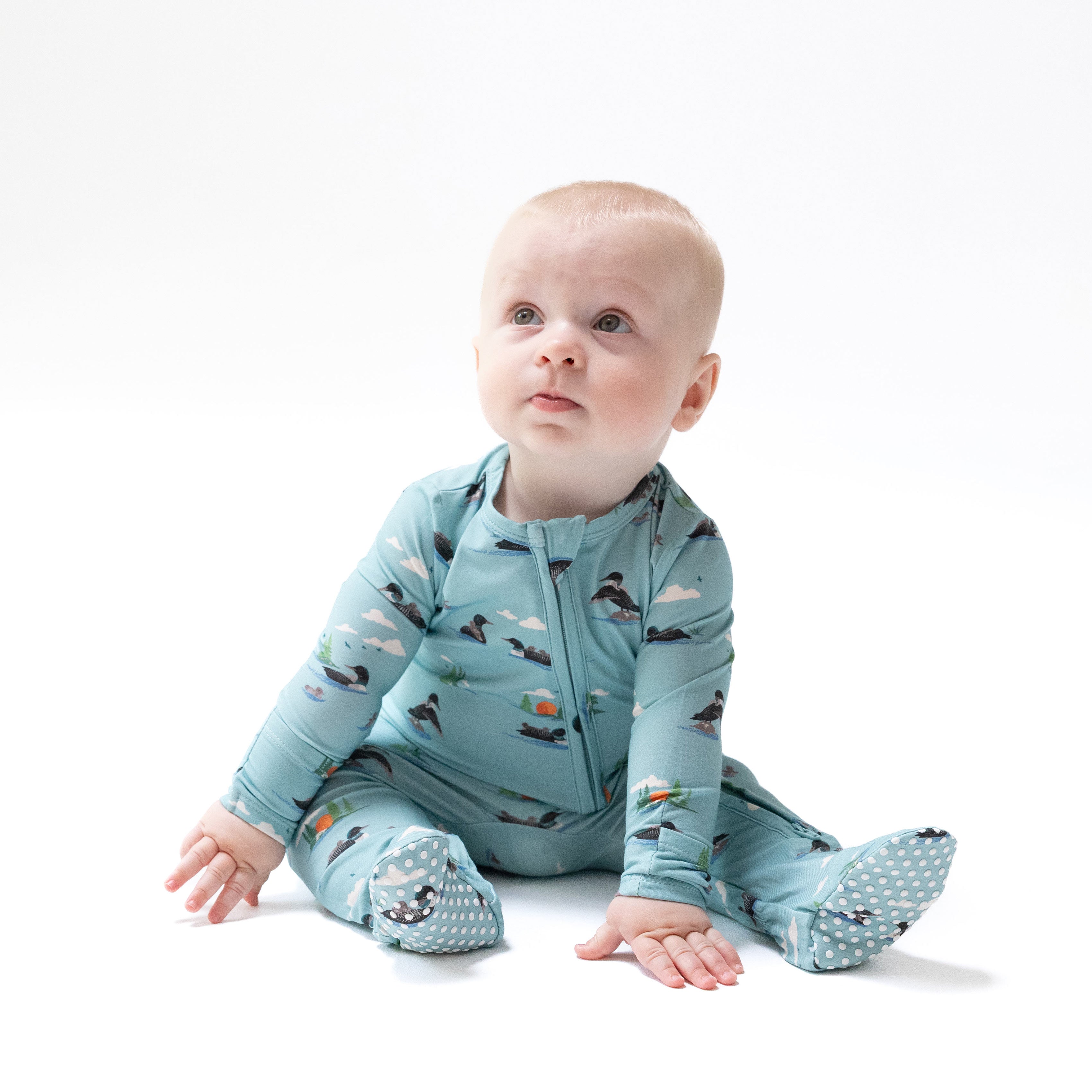 2 Way Zipper Footie in our  Loons print from Angel Dear