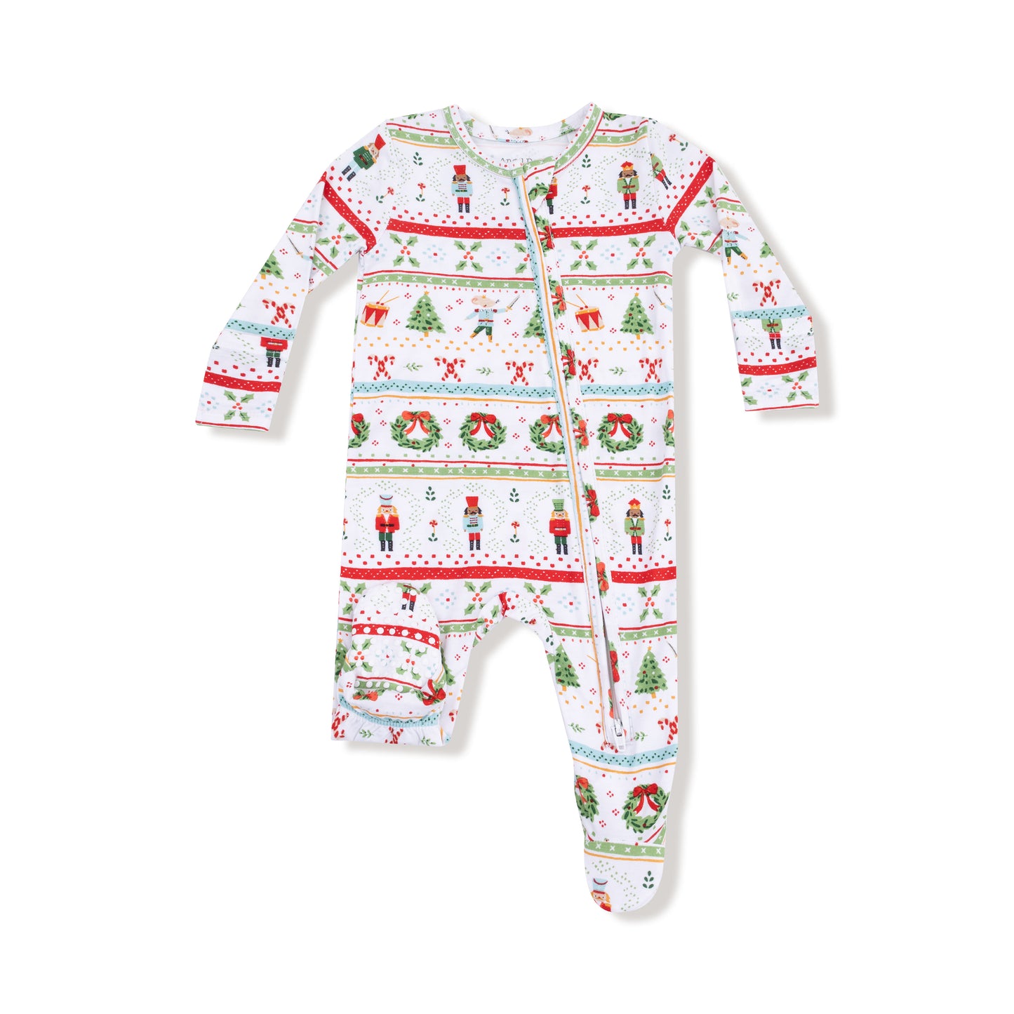 2 Way Zipper Footie in our  Nutcracker Fair Isle print from Angel Dear