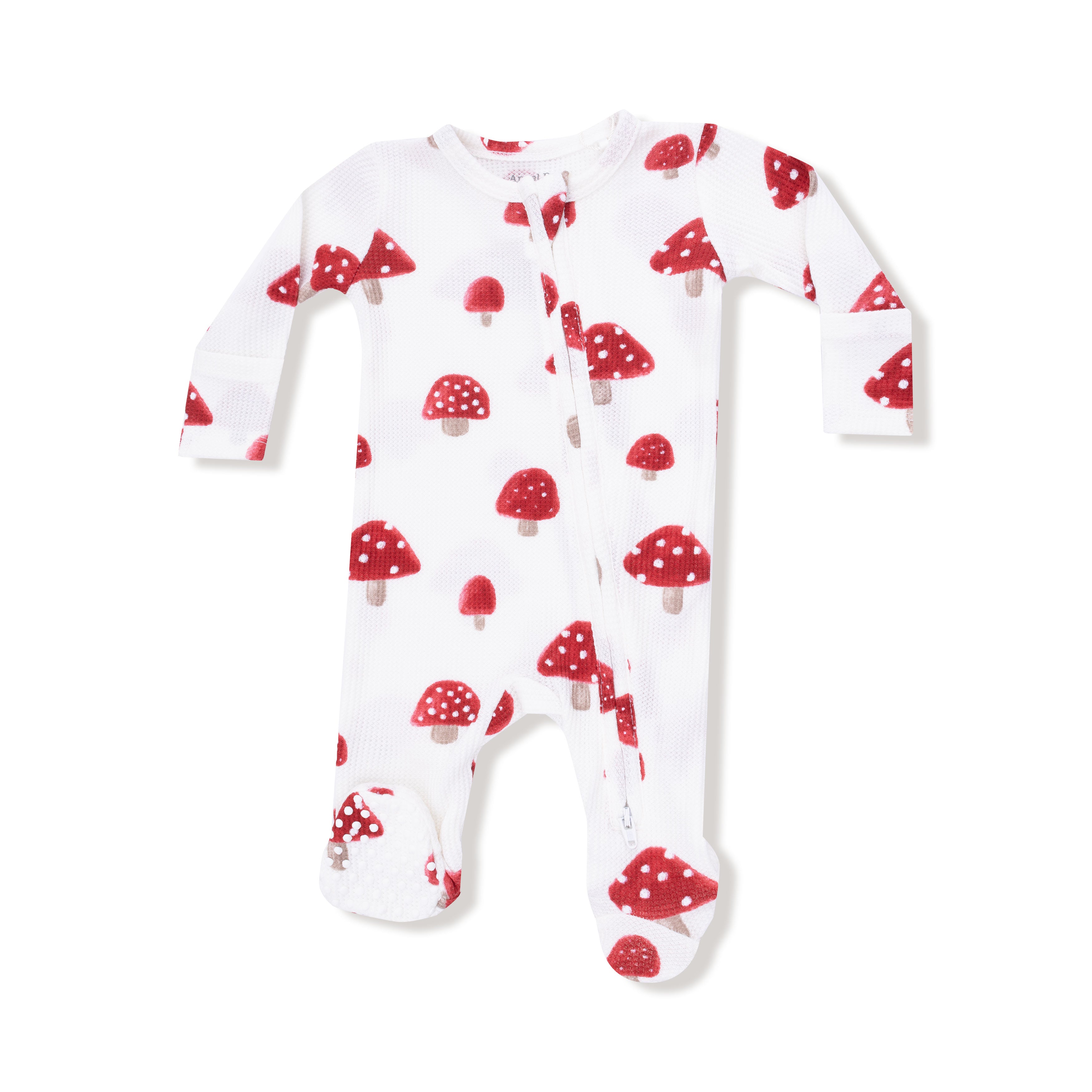 2 Way Zipper Footie in our  Painterly Mushrooms print from Angel Dear