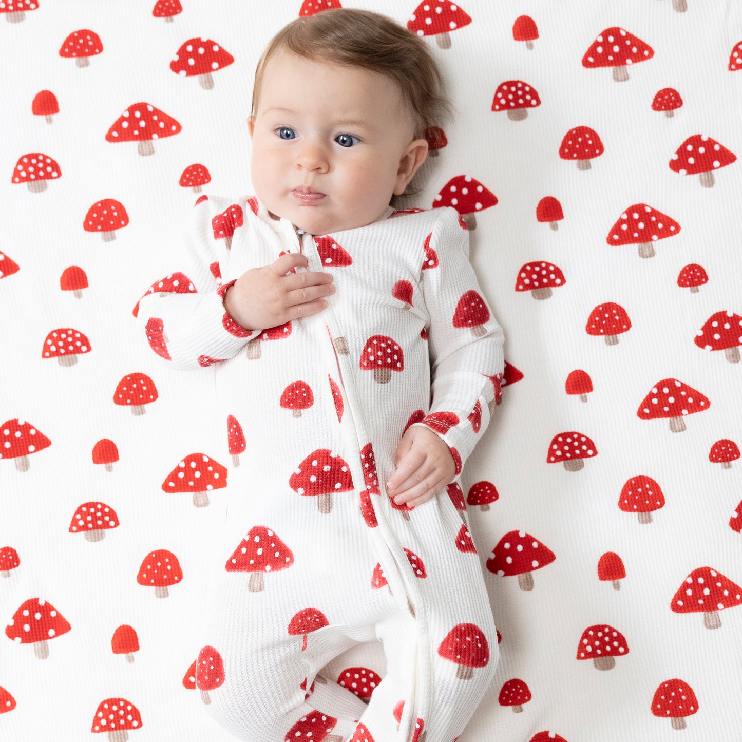 2 Way Zipper Footie in our  Painterly Mushrooms print from Angel Dear