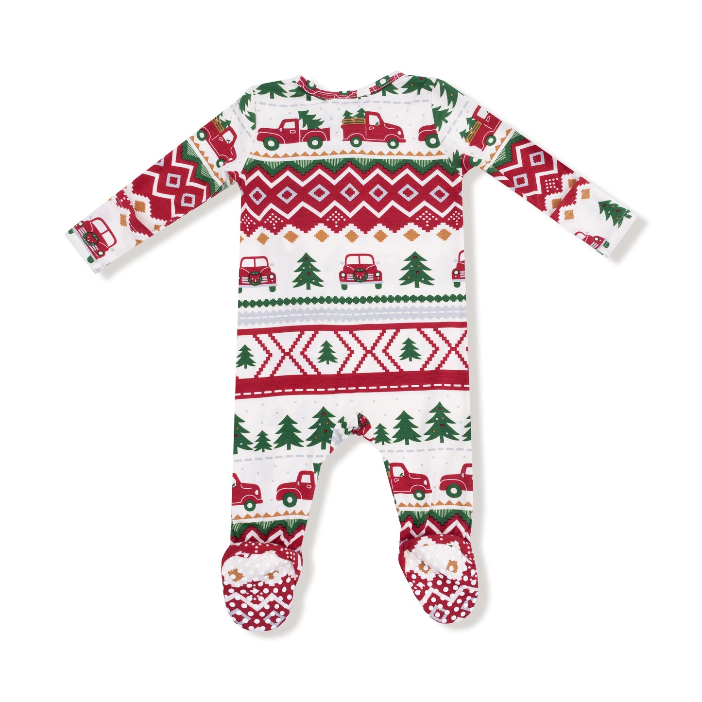 2 Way Zipper Footie in our  Red Truck Fair Isle print from Angel Dear