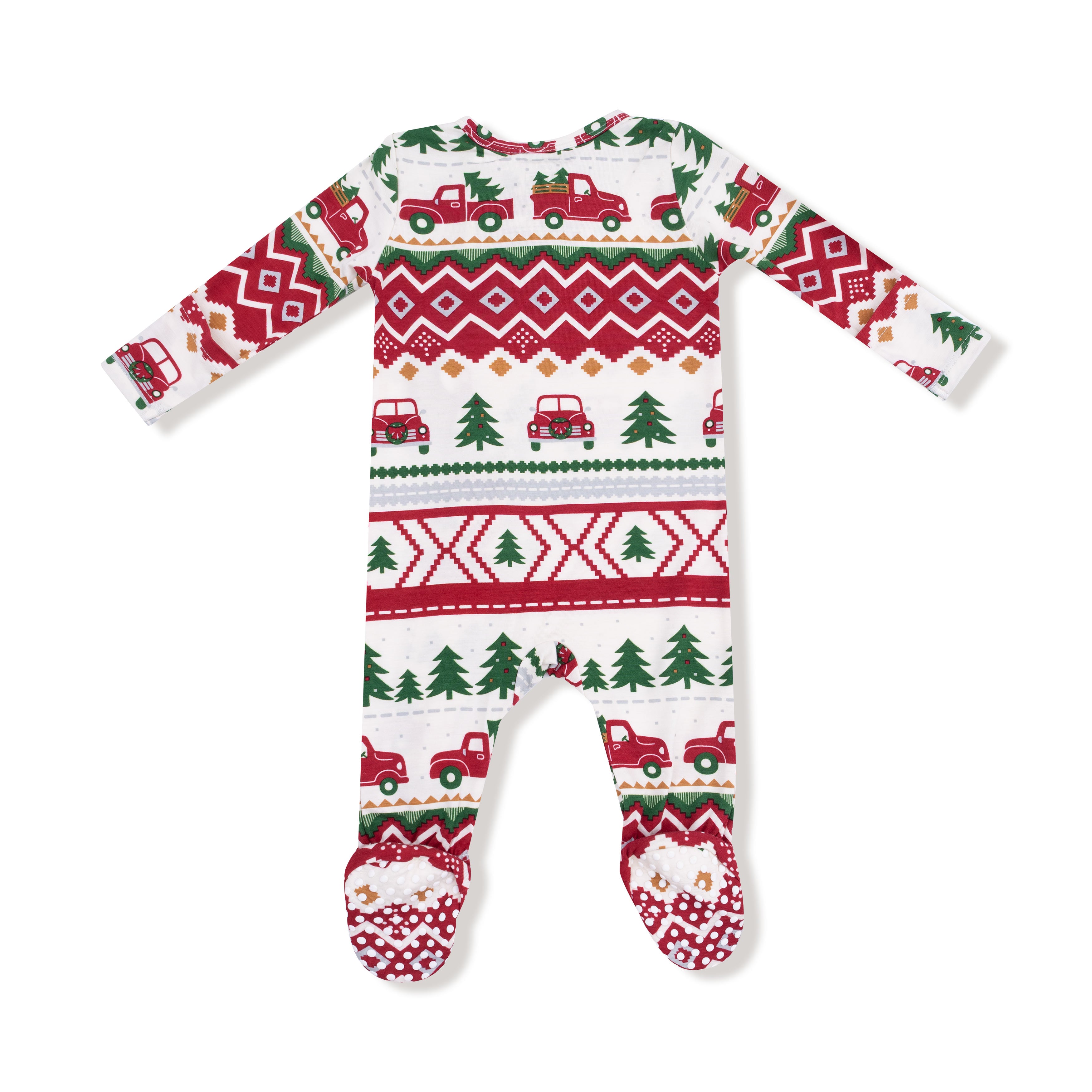 2 Way Zipper Footie in our  Red Truck Fair Isle print from Angel Dear