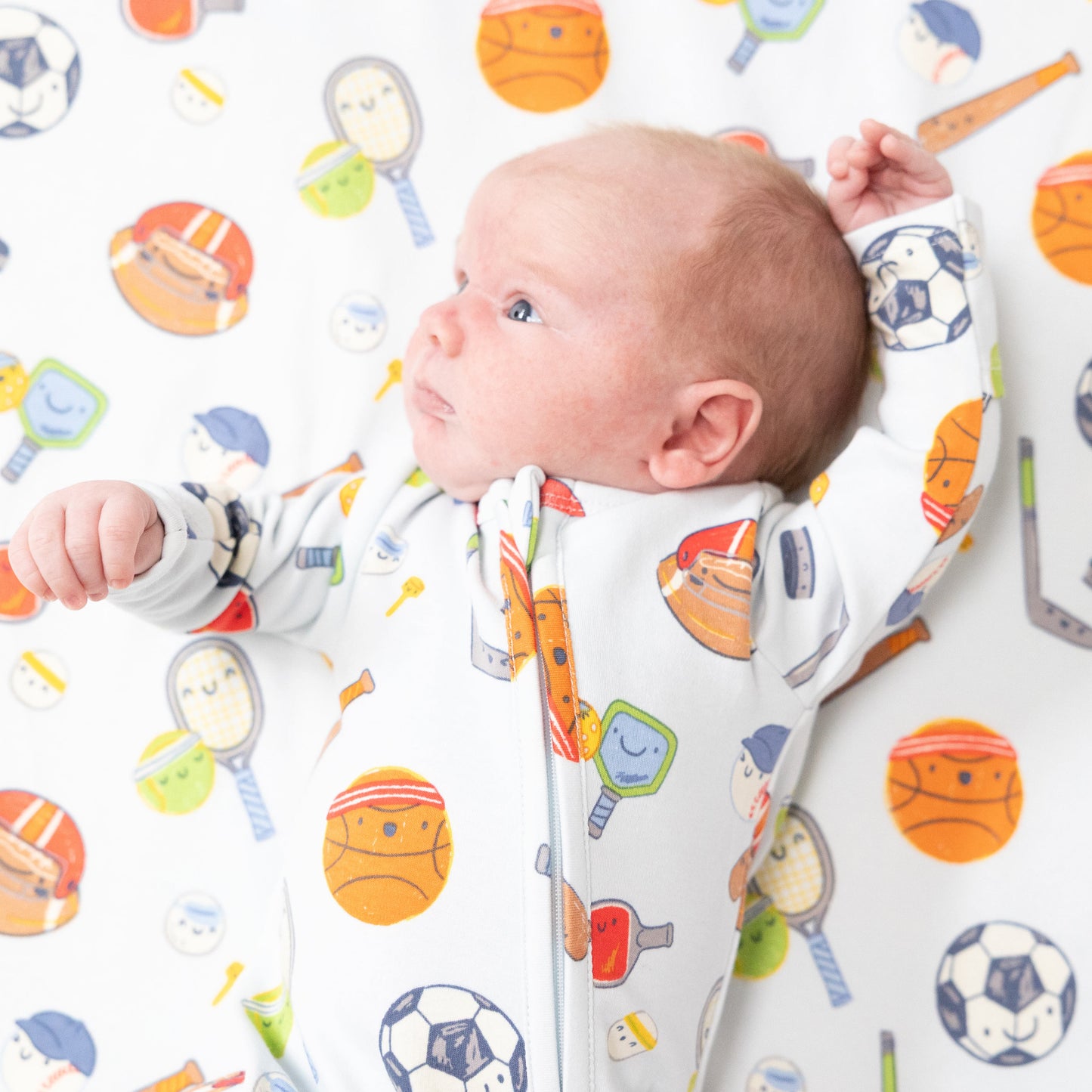 2 Way Zipper Footie in our  Sports Ball Friends print from Angel Dear