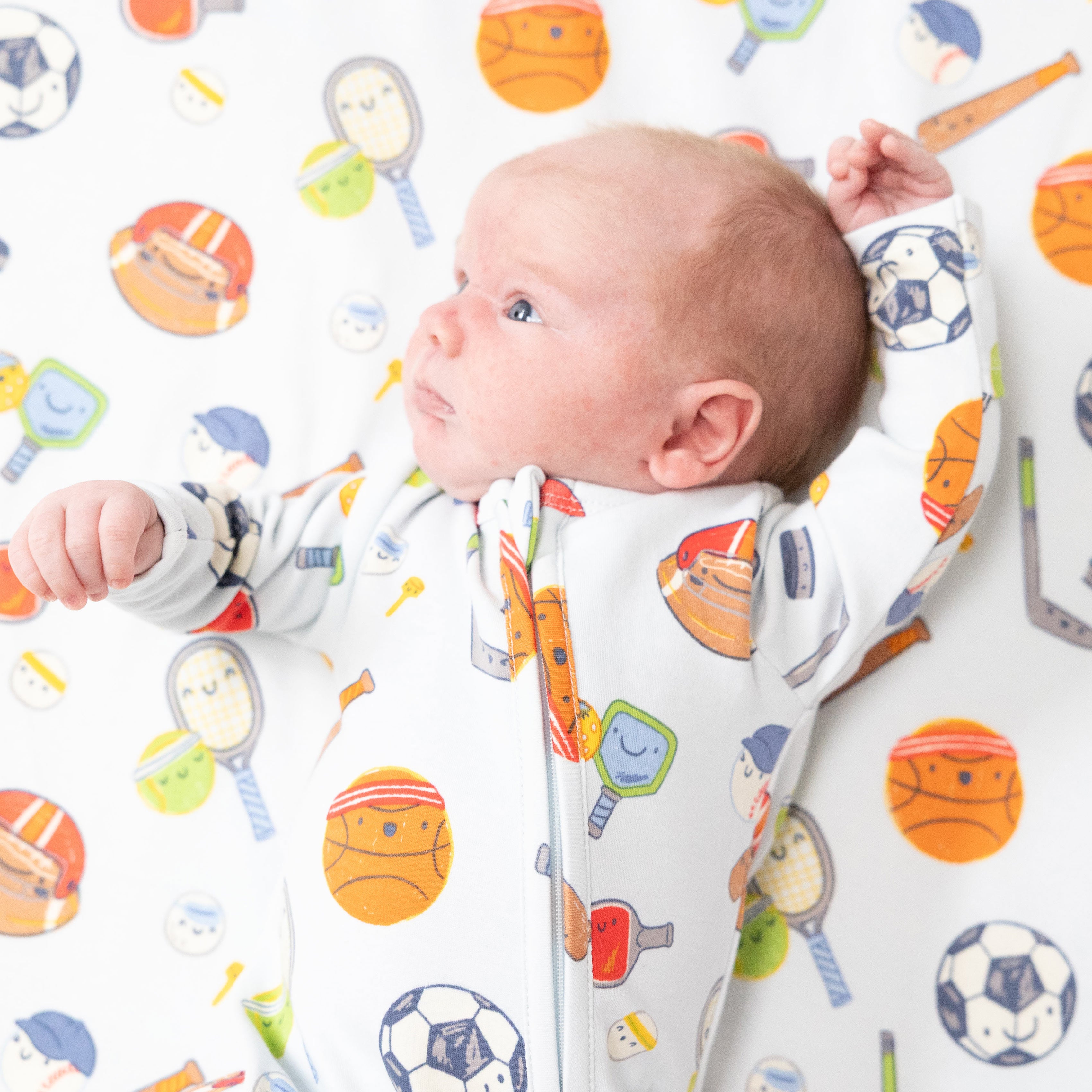2 Way Zipper Footie in our  Sports Ball Friends print from Angel Dear