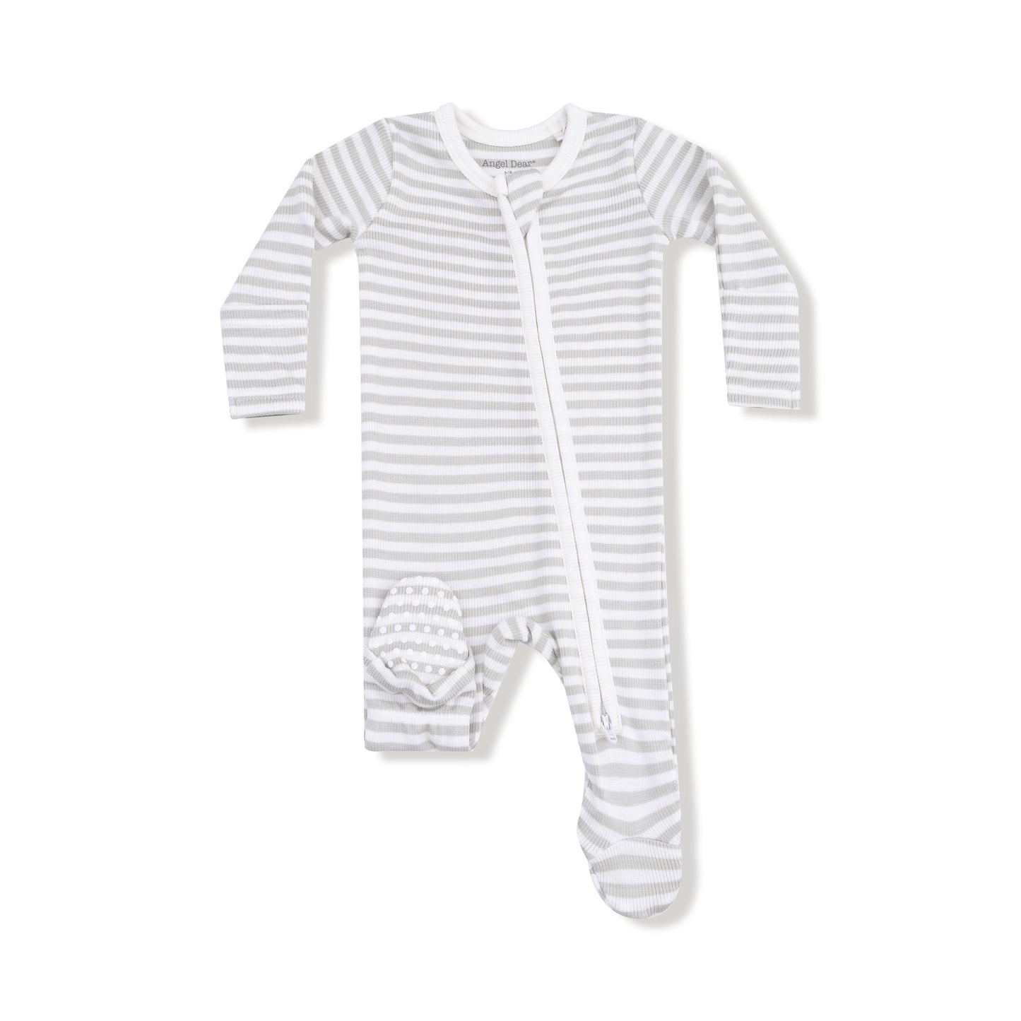 2 Way Zipper Footie in our Stripe - Mineral- Grey/White print from Angel Dear
