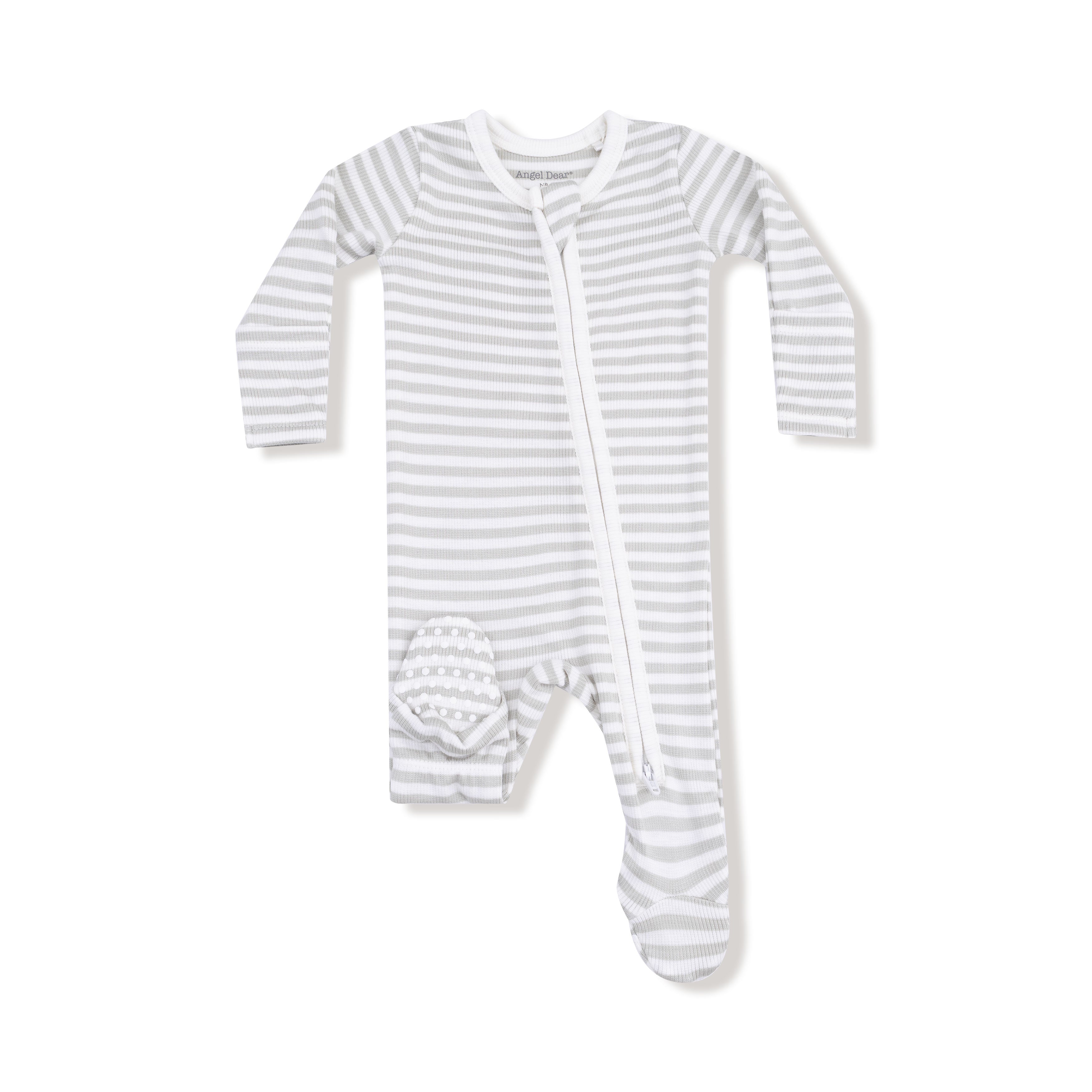 2 Way Zipper Footie in our Stripe - Mineral- Grey/White print from Angel Dear