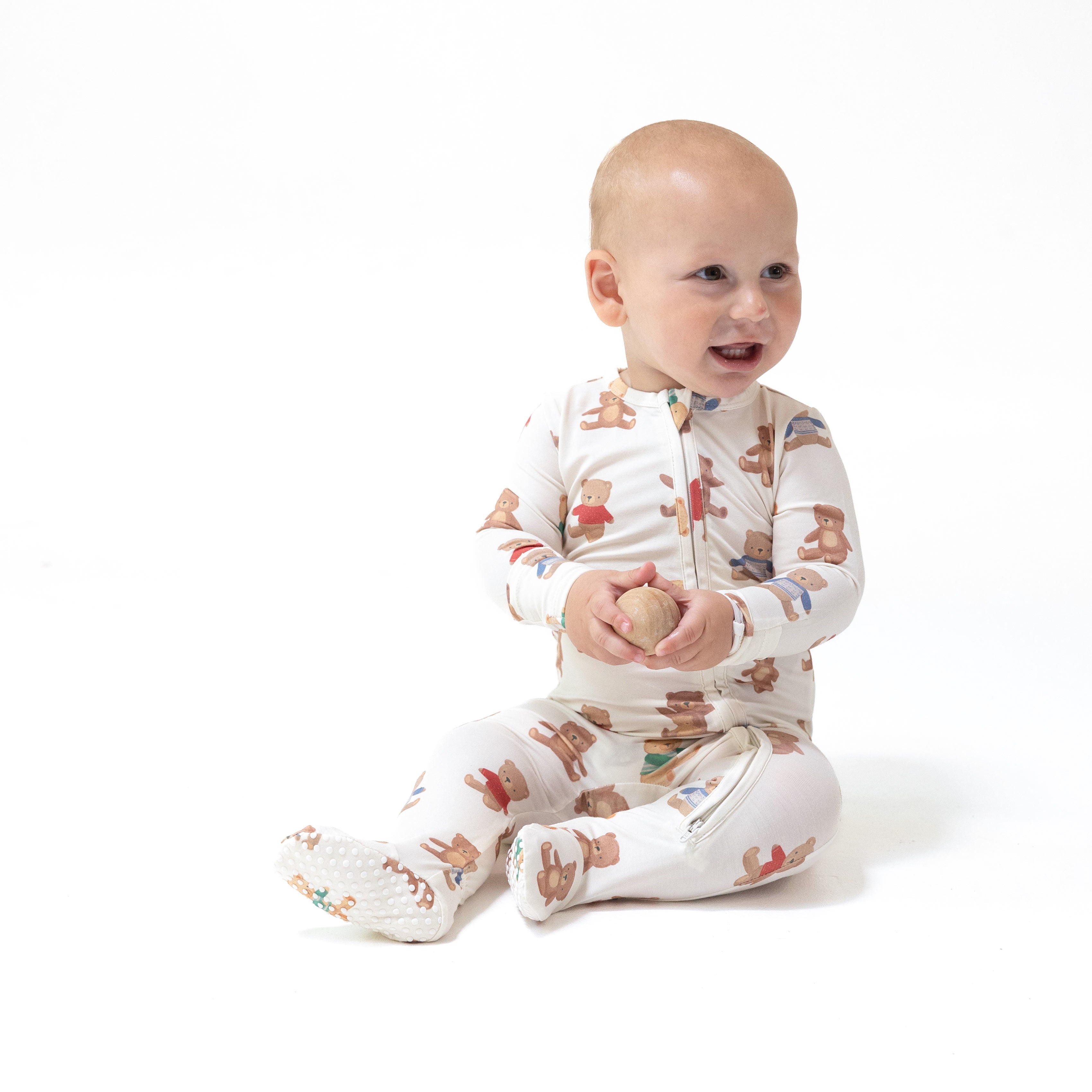 2 Way Zipper Footie in our  Teddy Bear Collection print from Angel Dear
