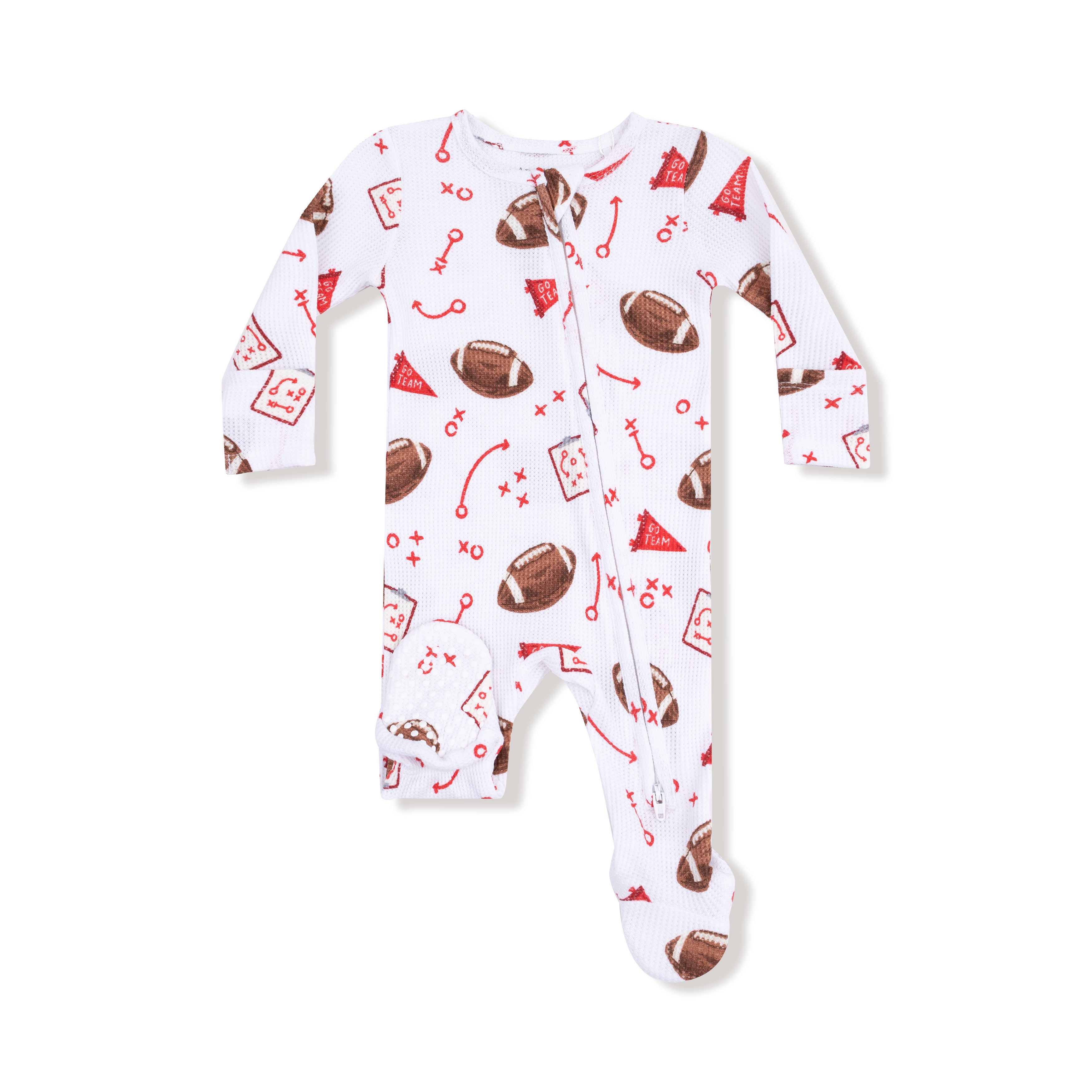 2 Way Zipper Footie in our  Touchdown Time - Red print from Angel Dear