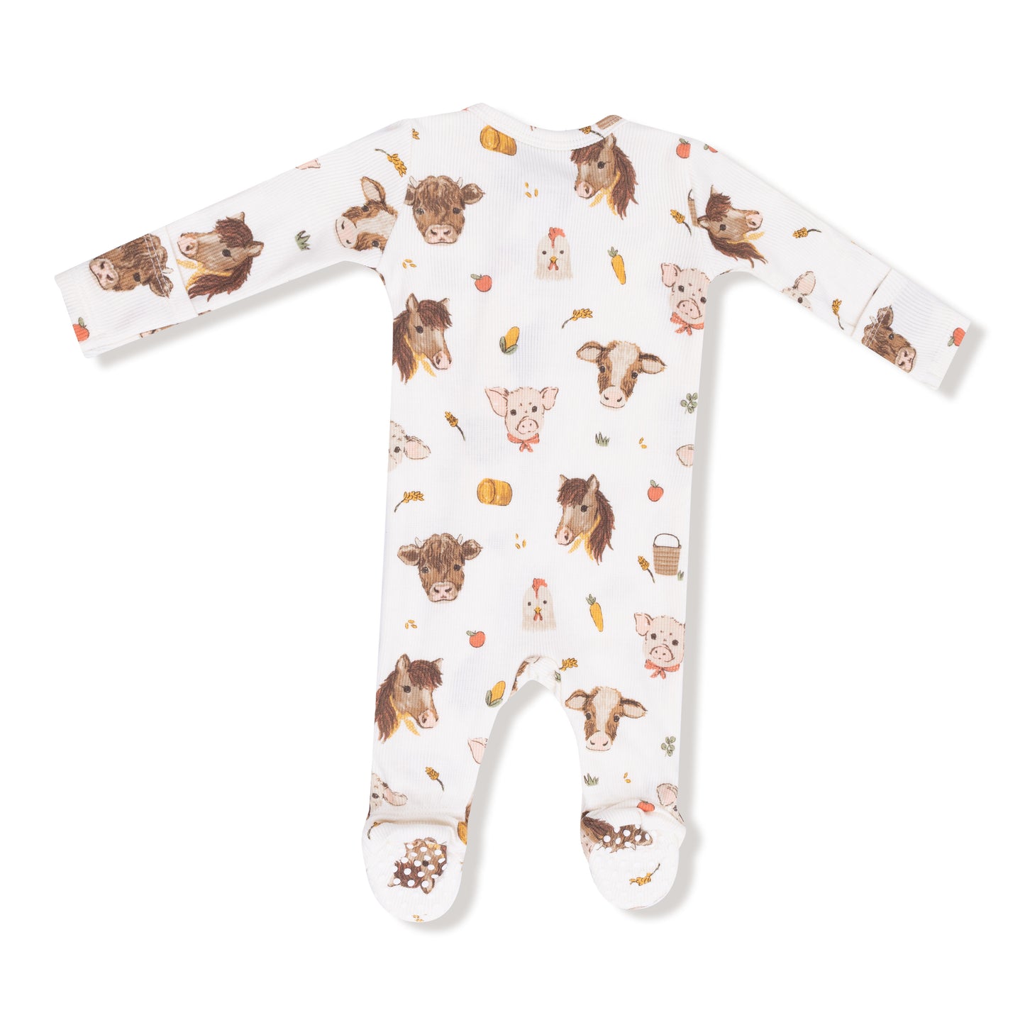 2 Way Zipper Footie in our  Vintage Baby Farm Animals print from Angel Dear