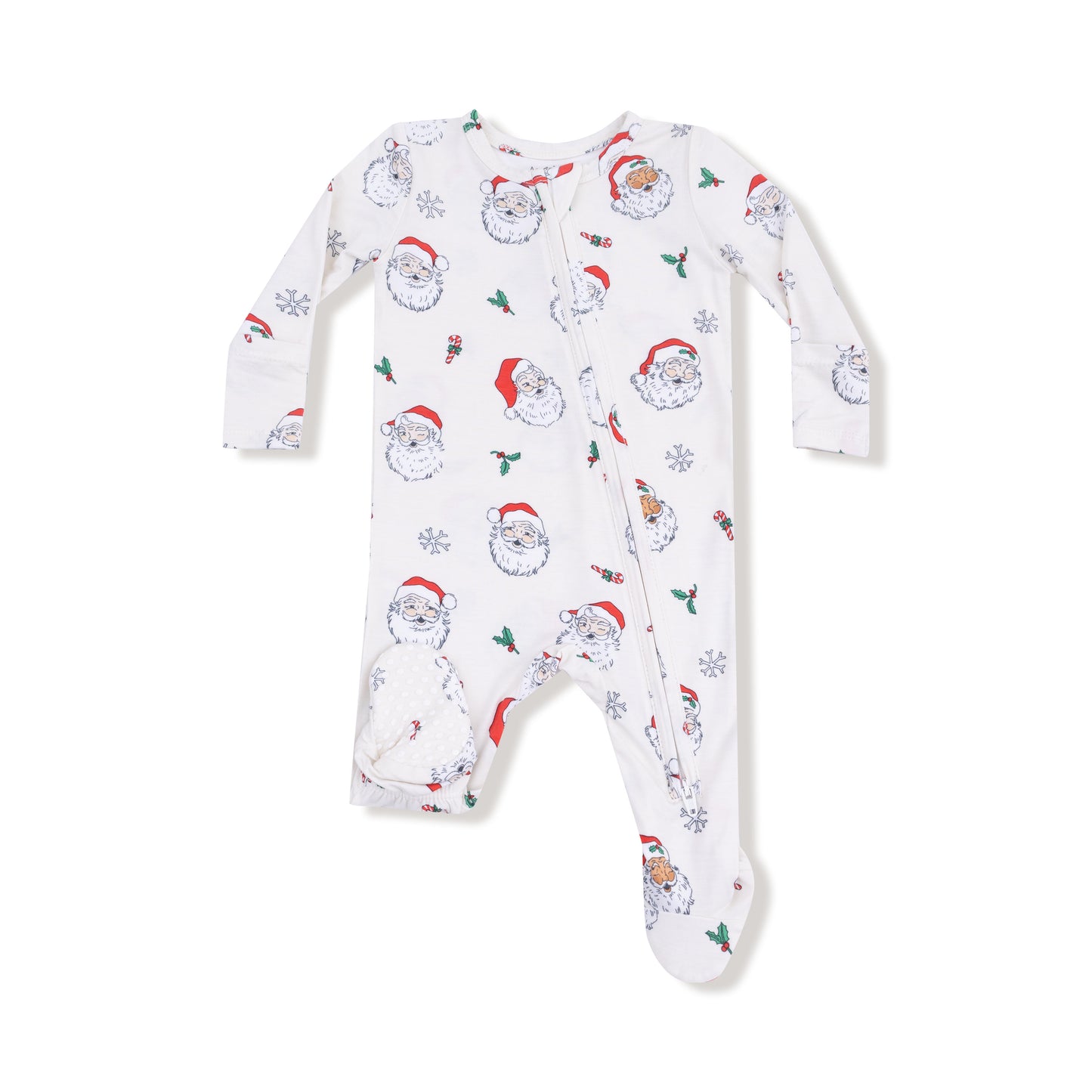 2 Way Zipper Footie in our  Vintage Santas print from Angel Dear