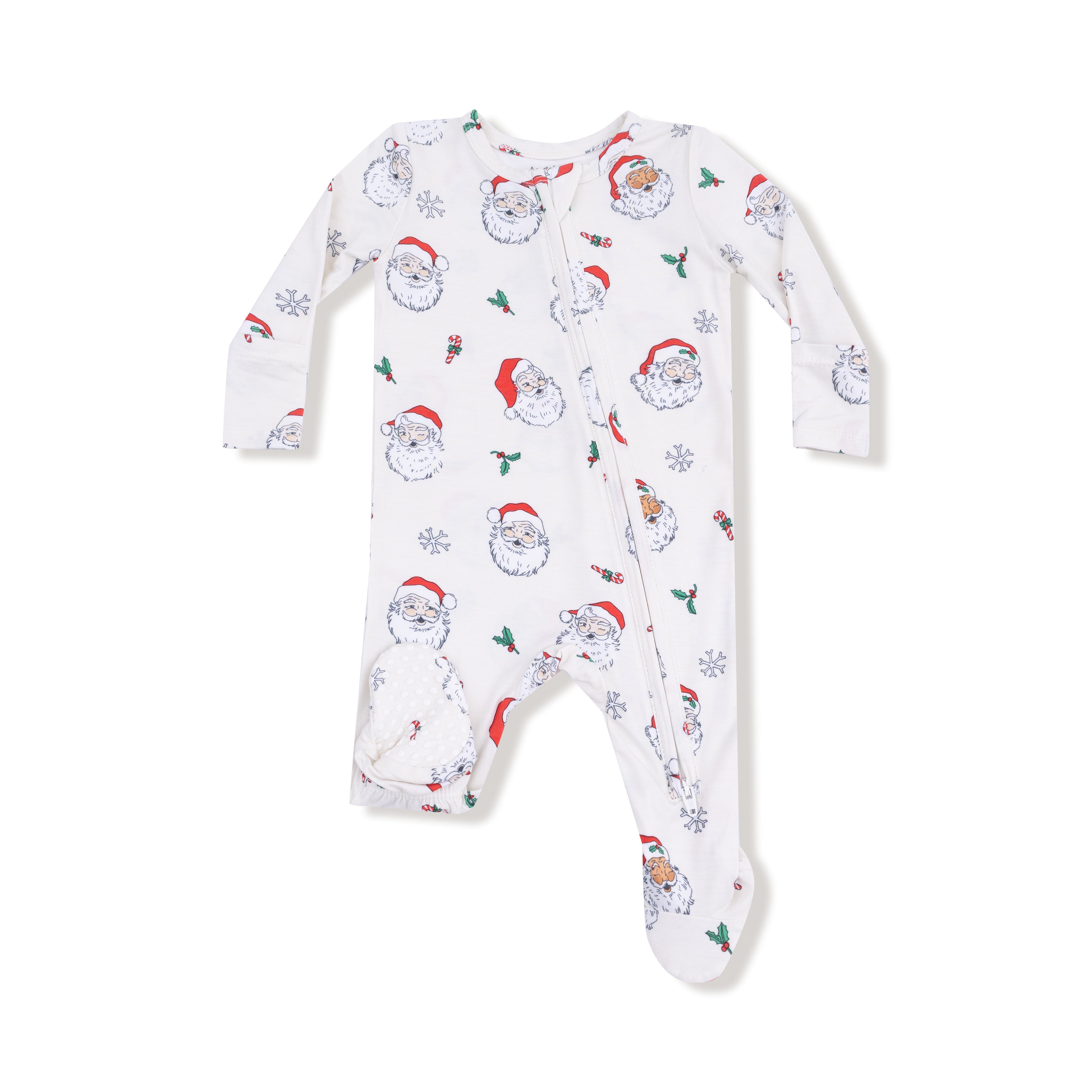 2 Way Zipper Footie in our  Vintage Santas print from Angel Dear