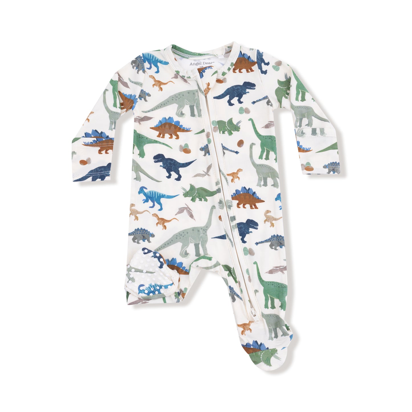 2 Way Zipper Footie in our  Washy Dinos print from Angel Dear