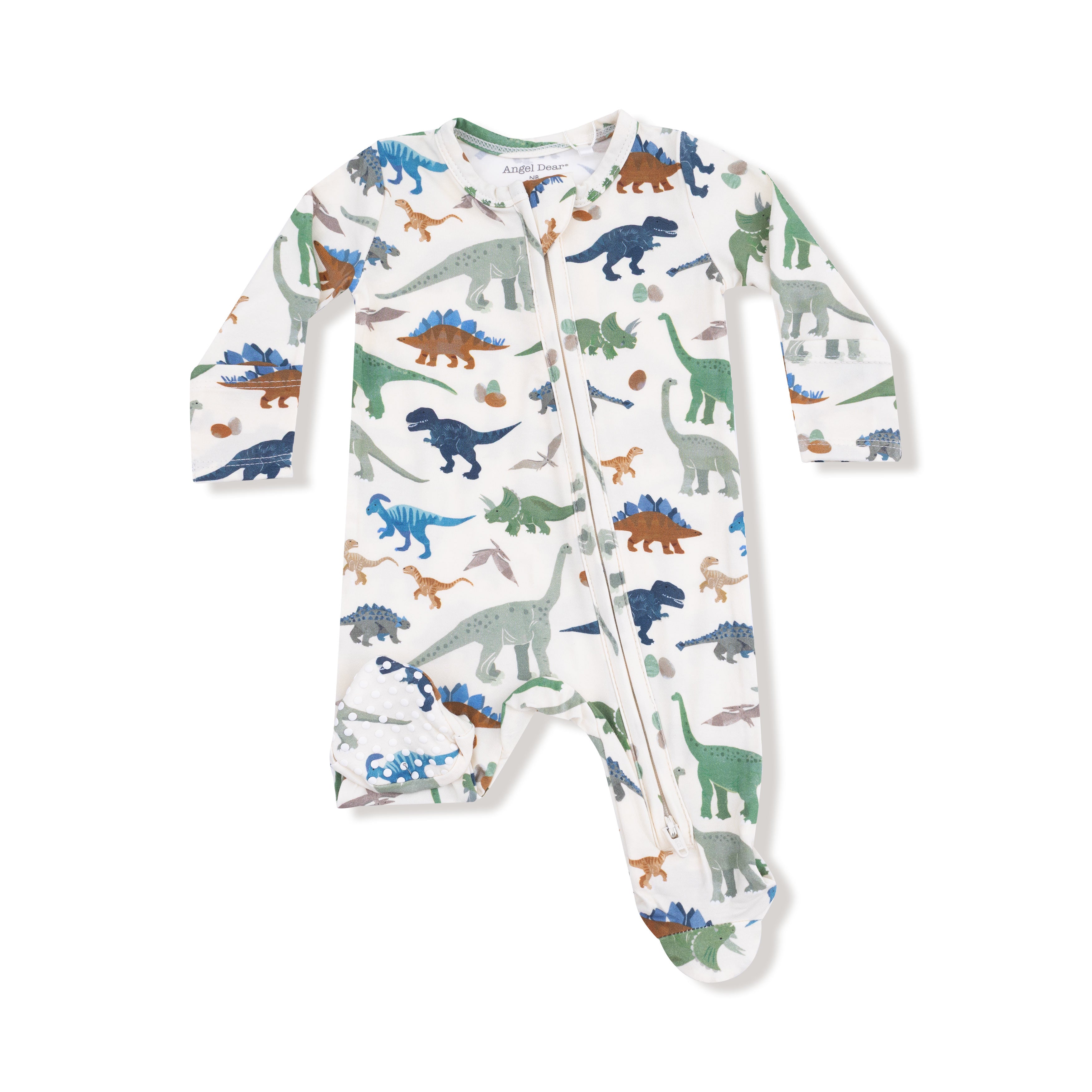 2 Way Zipper Footie in our  Washy Dinos print from Angel Dear