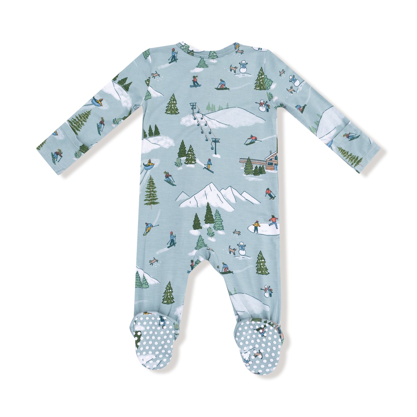 2 Way Zipper Footie in our  Winter Fun Skiers print from Angel Dear