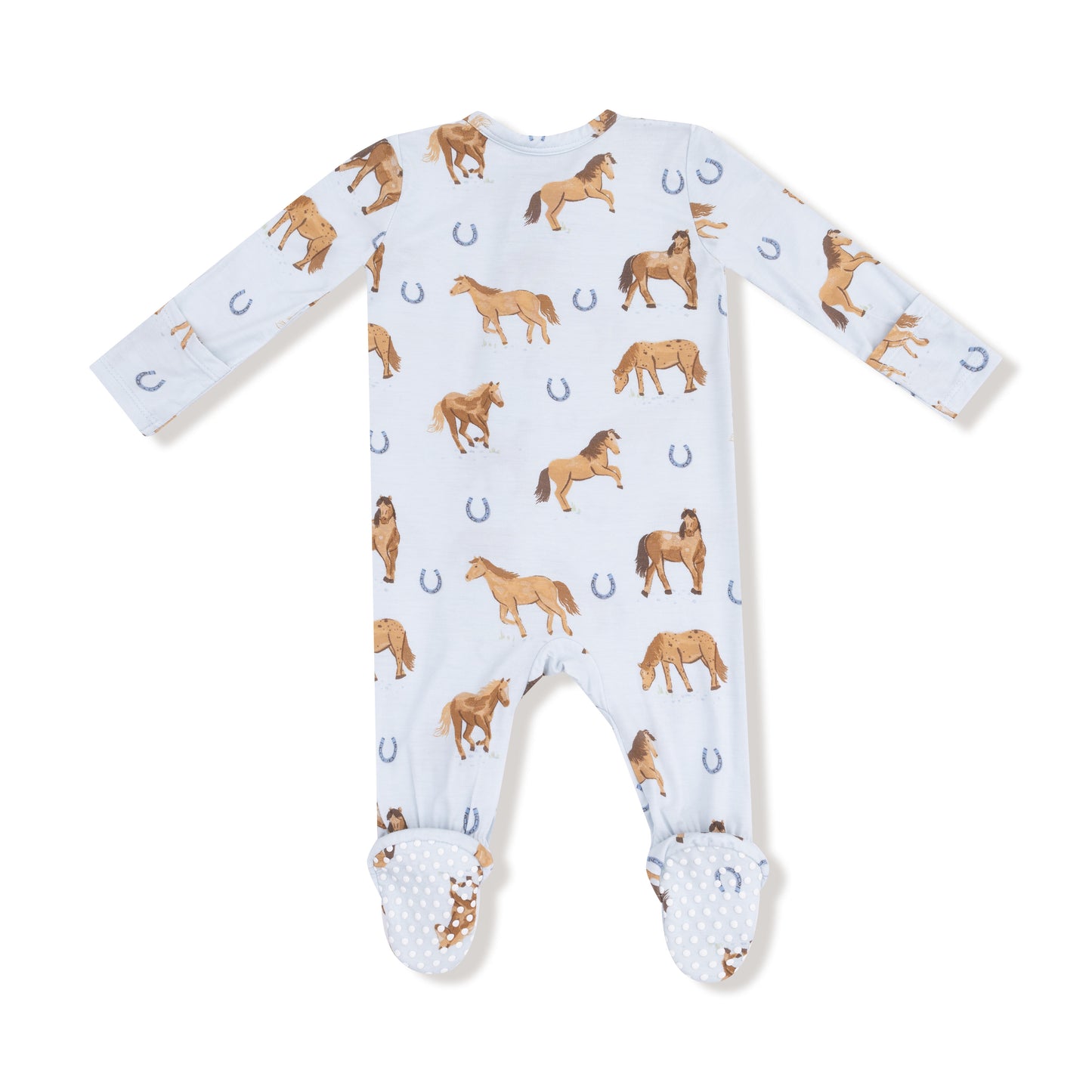 2 Way Zipper Footie in our  Horses - Blue print from Angel Dear