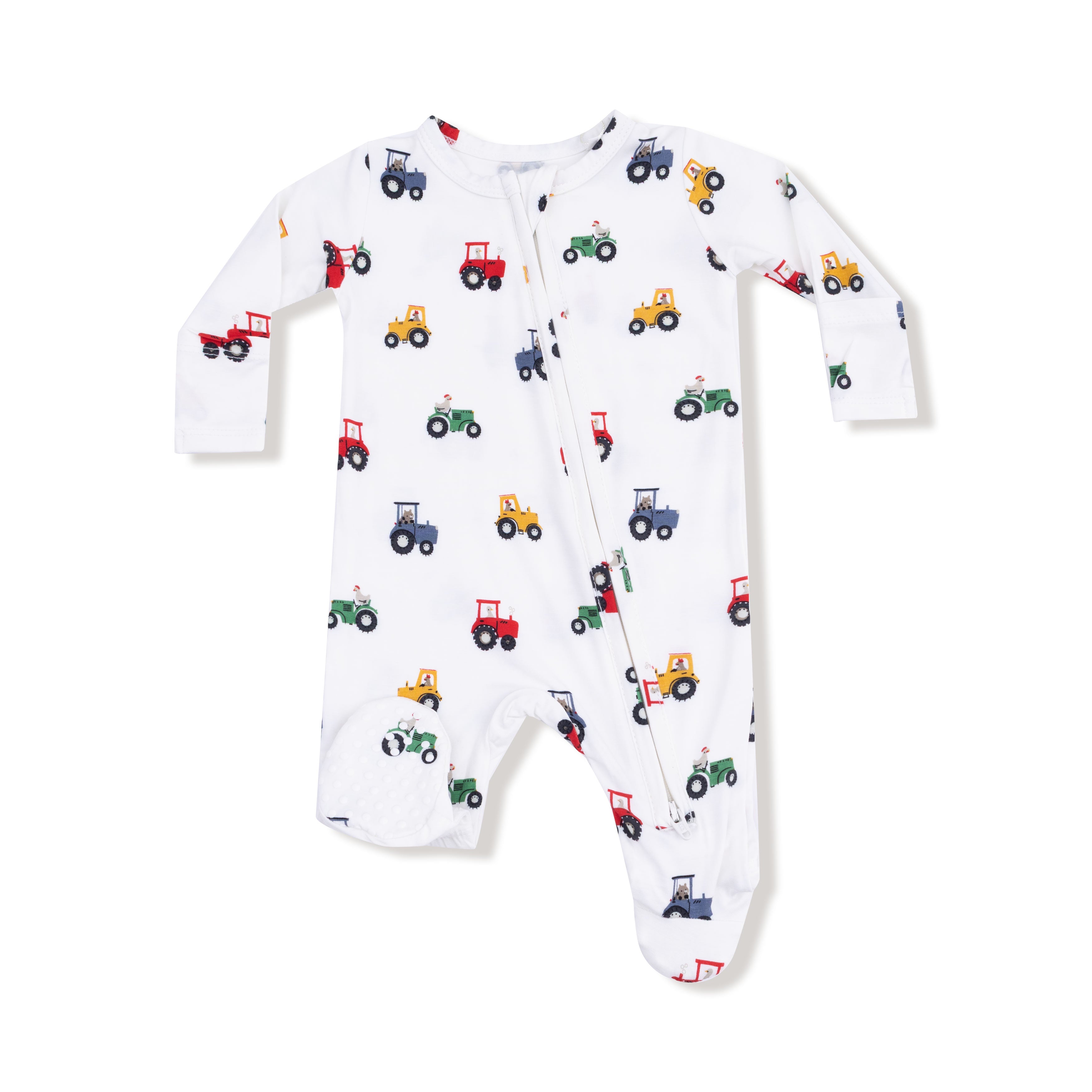 2 Way Zipper Footie in our  Mini Tractors print from Angel Dear