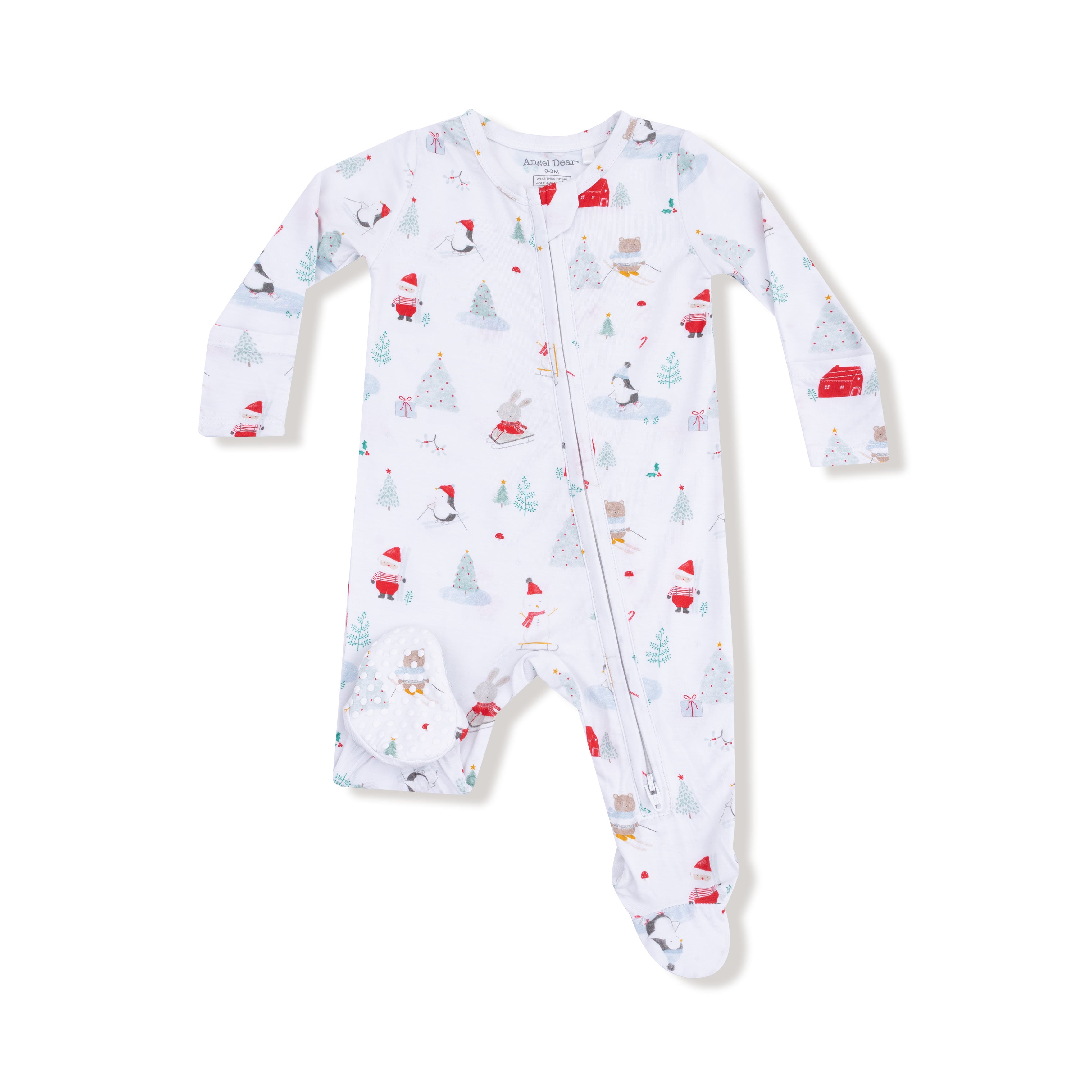 2 Way Zipper Footie in our  Santa Ski Friends print from Angel Dear