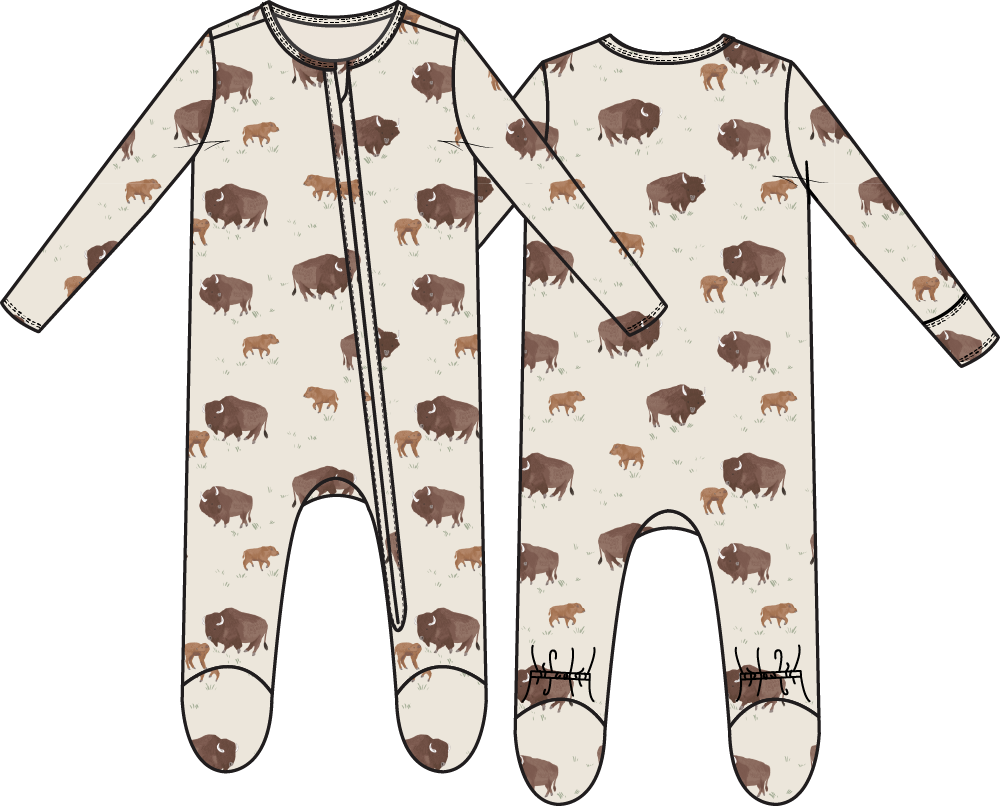 Footie with bison pattern on a white background