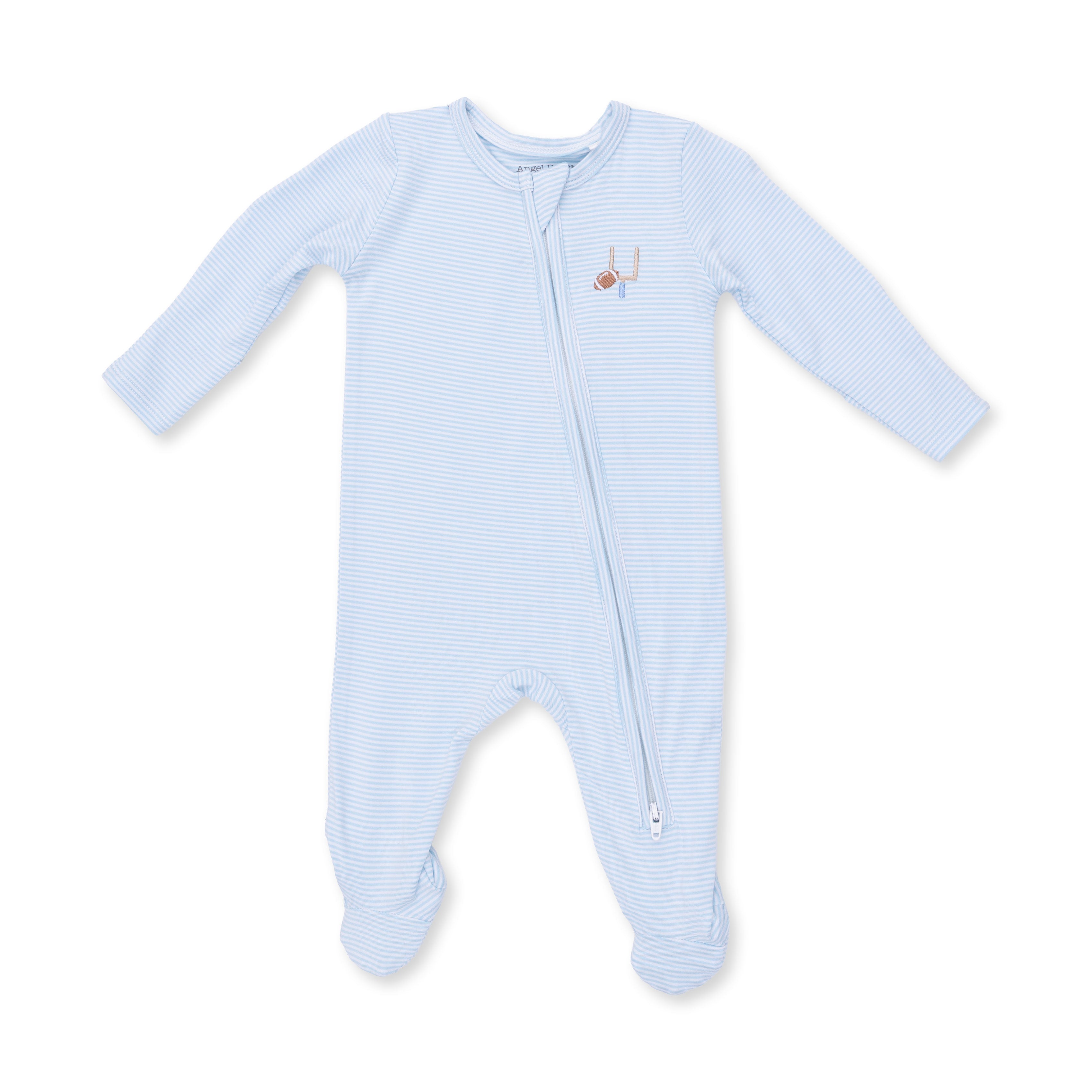 Football Blue Micro Stripe - 2 Way Zipper Footie