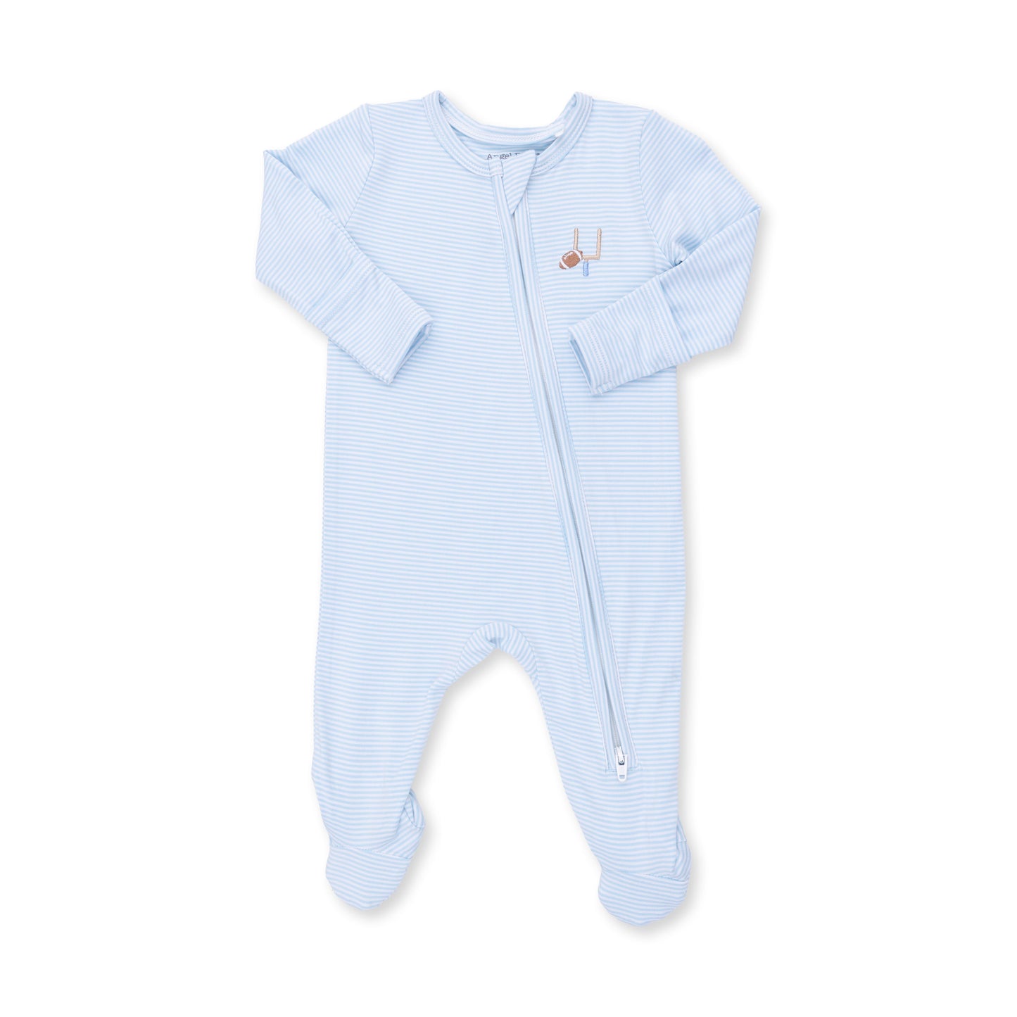 Football Blue Micro Stripe - 2 Way Zipper Footie