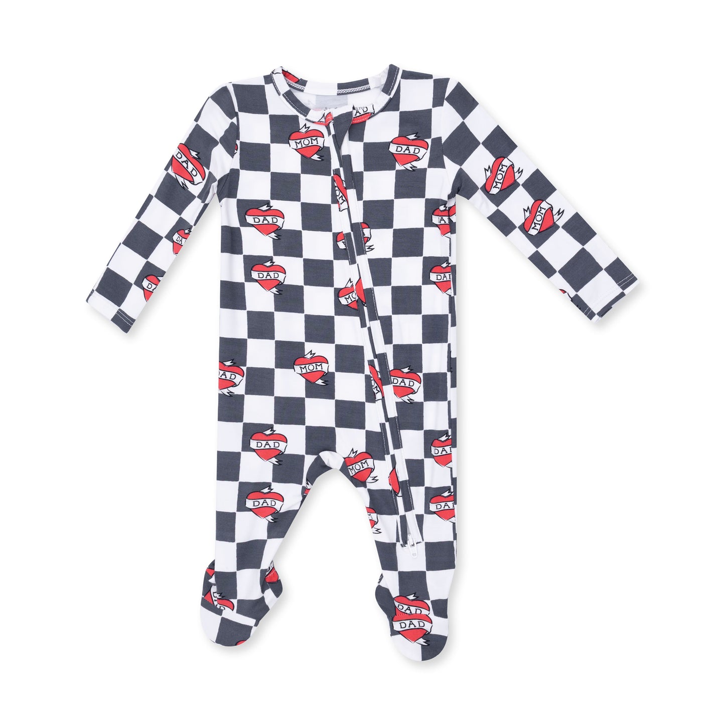 Heart Tattoo Check Black - 2 Way Zipper Footie