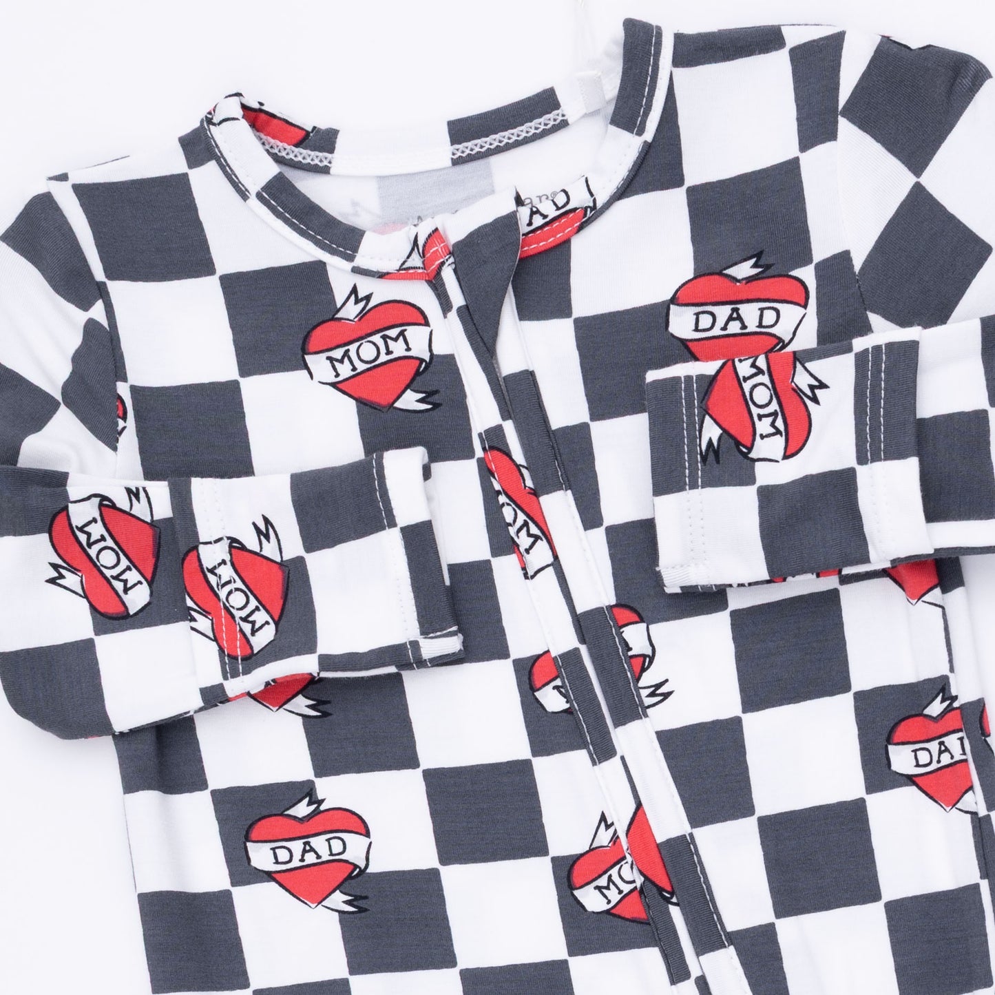 Heart Tattoo Check Black - 2 Way Zipper Footie