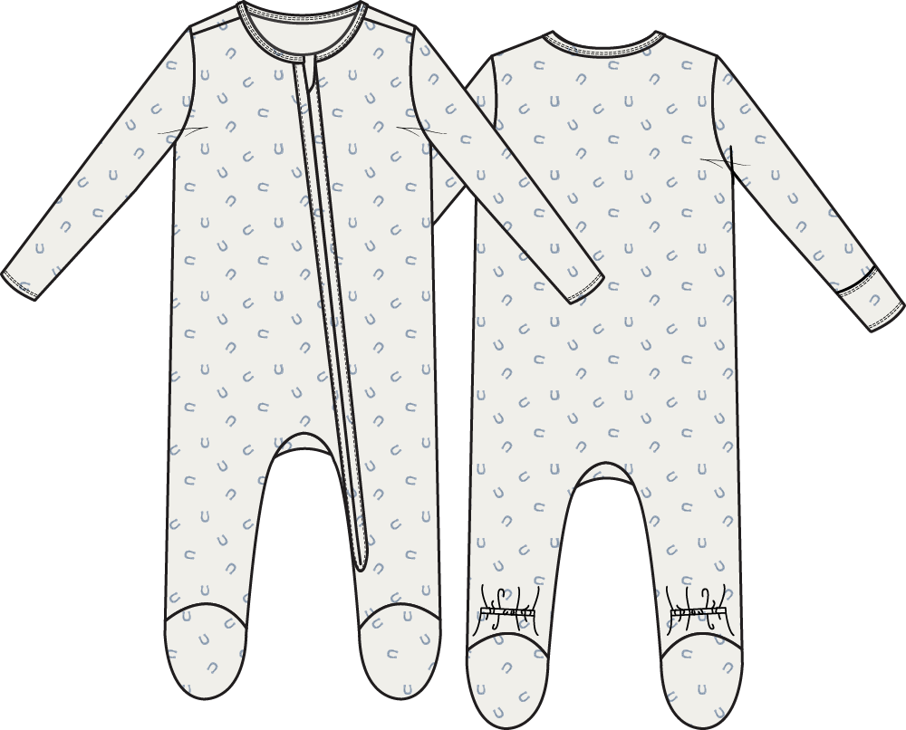 Little Horseshoes Blue - 2 Way Zipper Footie