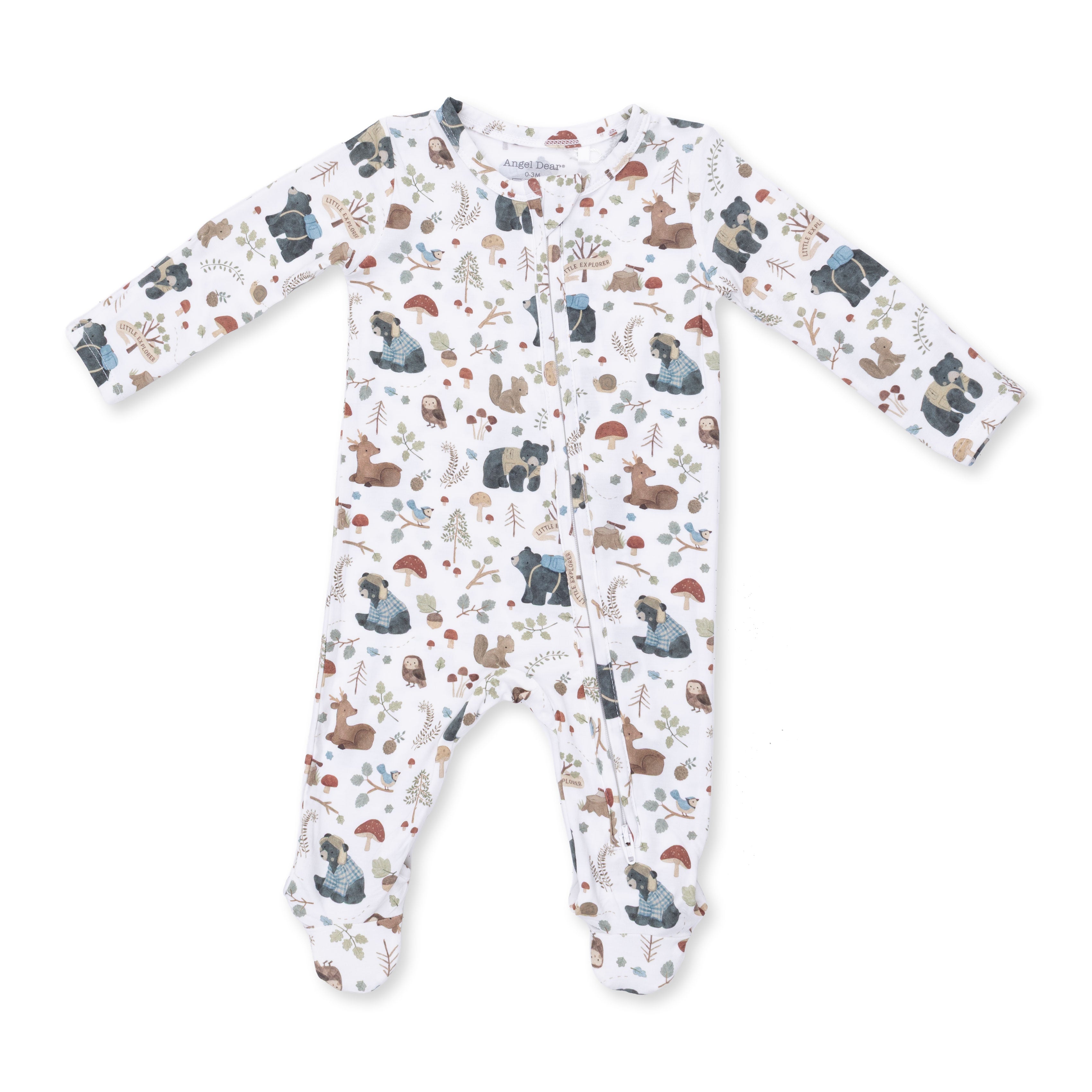 Southern Woodland Animals Green - 2 Way Zipper Footie