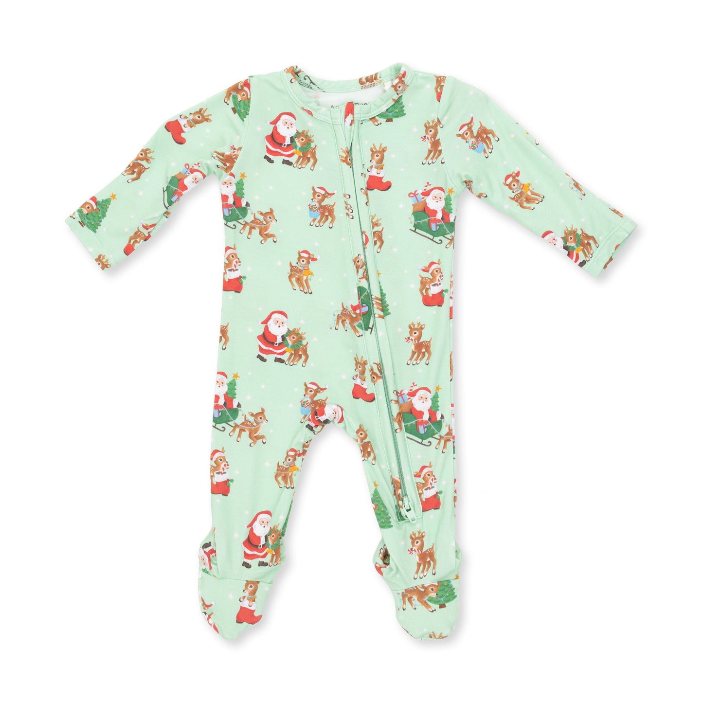 Vintage Reindeer & Santa Uni - 2 Way Zipper Footie