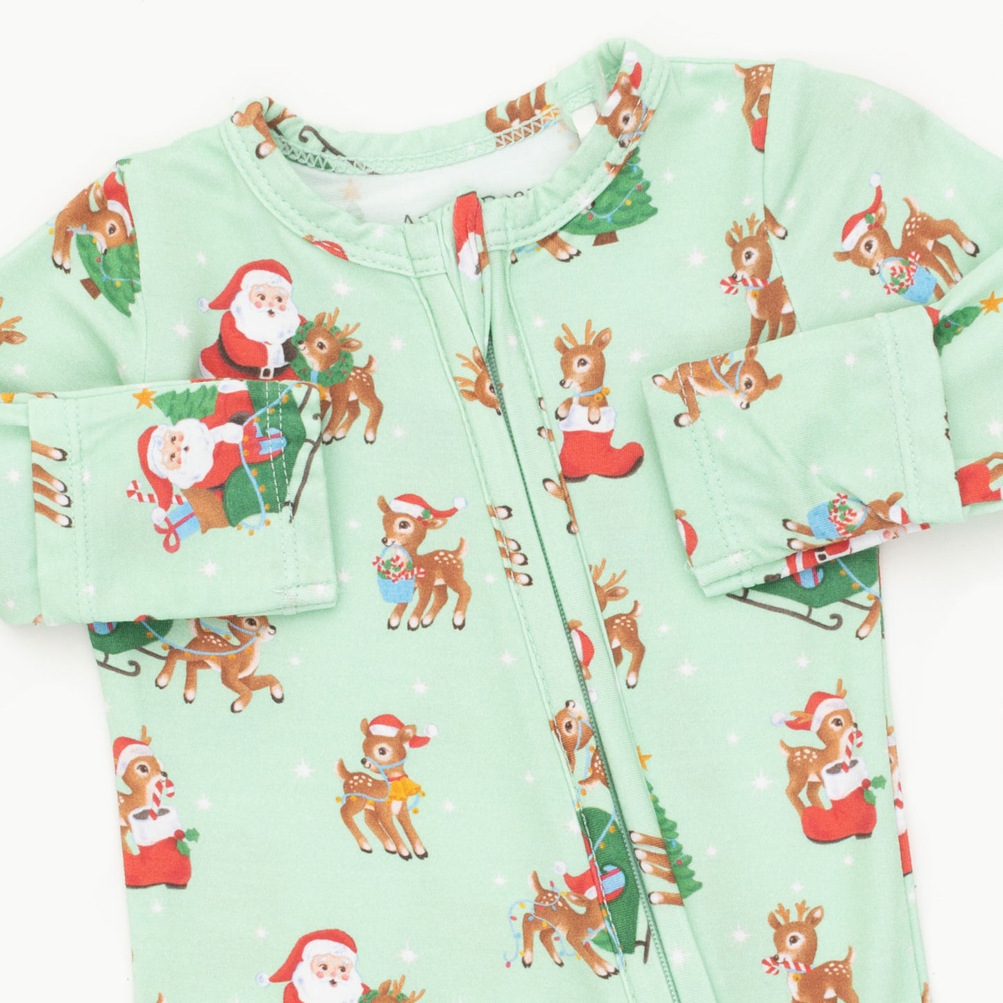 Vintage Reindeer & Santa Uni - 2 Way Zipper Footie