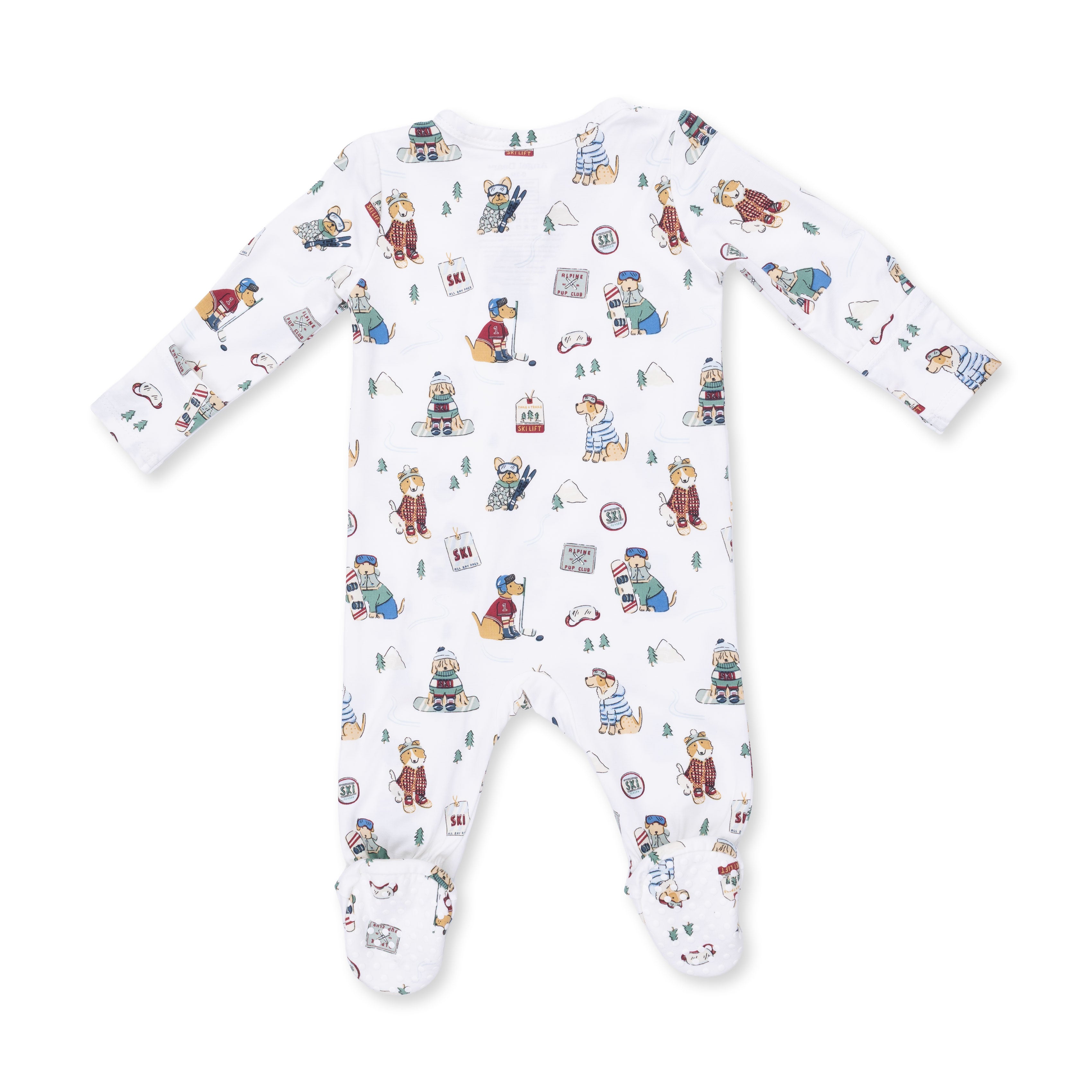Winter Sports Dogs Green - 2 Way Zipper Footie