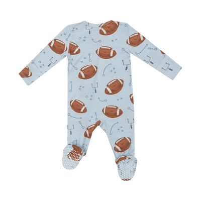 2 Way Zipper Footie - Footballs Blue-Angel Dear