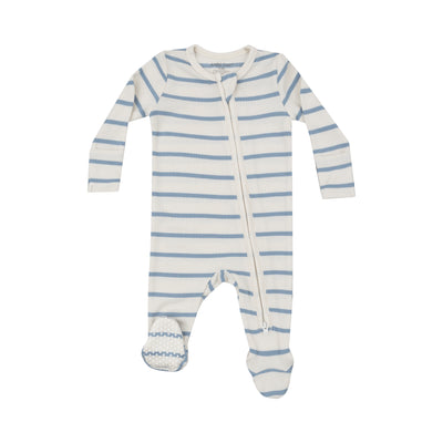 2 Way Zipper Footie - Modal Rib Stripe - Glacier Lake-Angel Dear